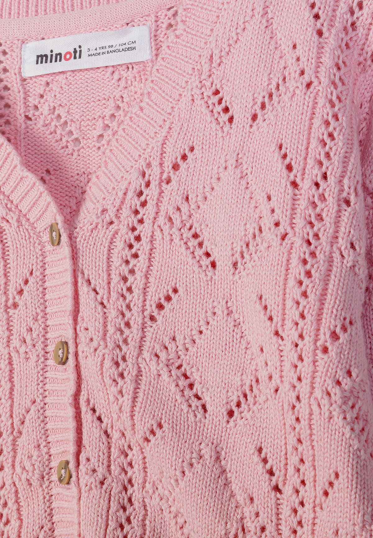 Pointelle Knit Cardigan, Light Pink, Button-Front - 3