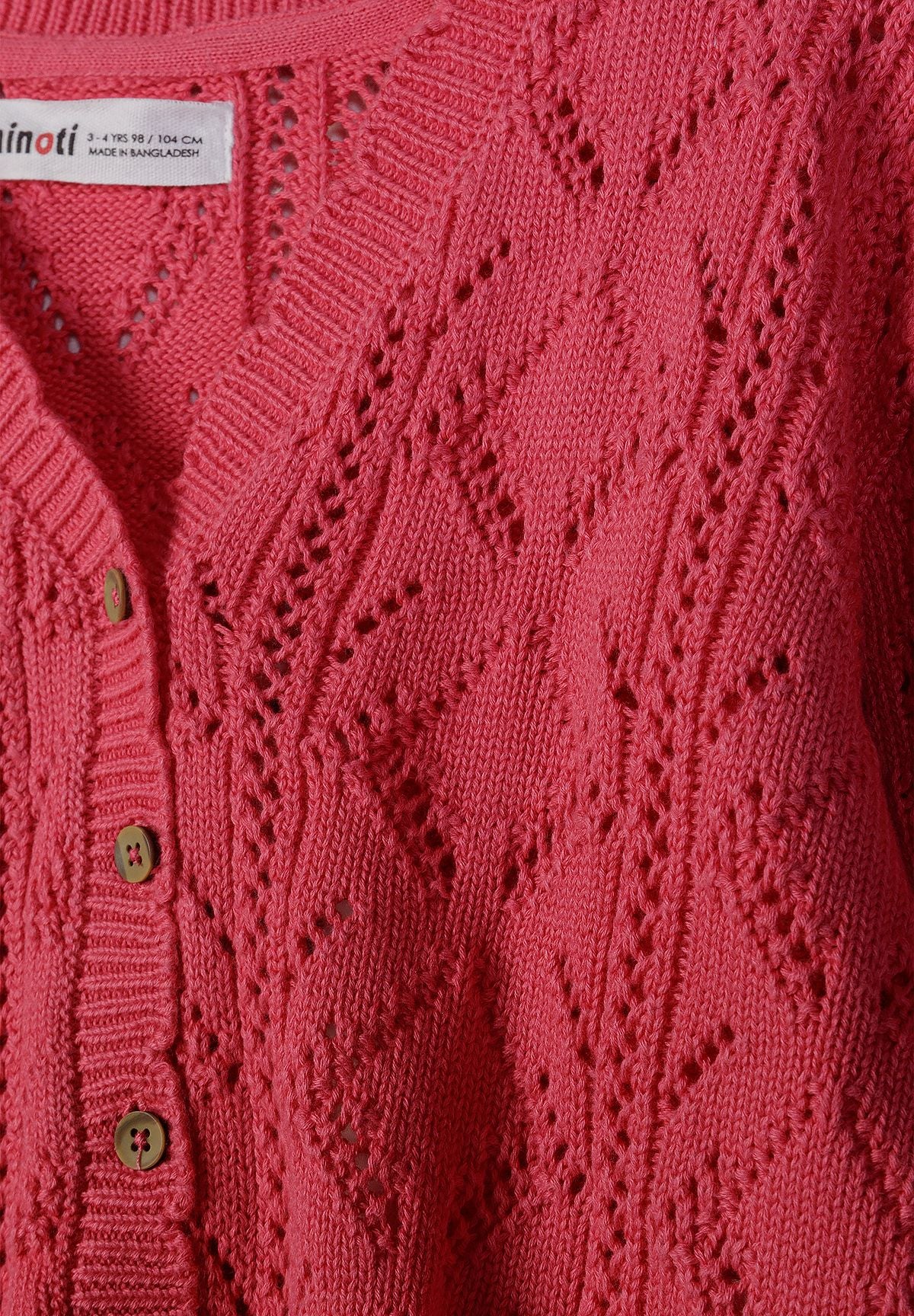 Pointelle Knit Cardigan, Pink, Button-Front - 3