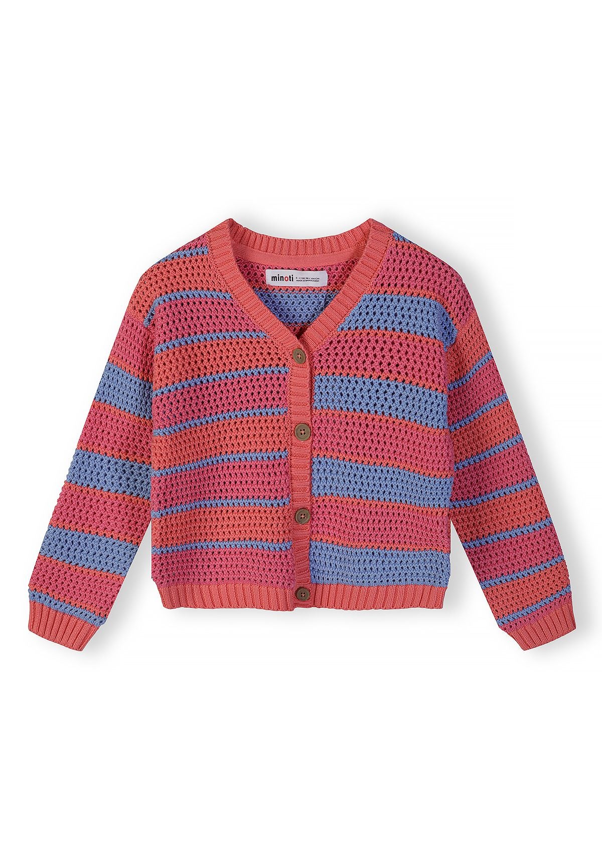 Striped Button Cardigan, Coral Blue - 1