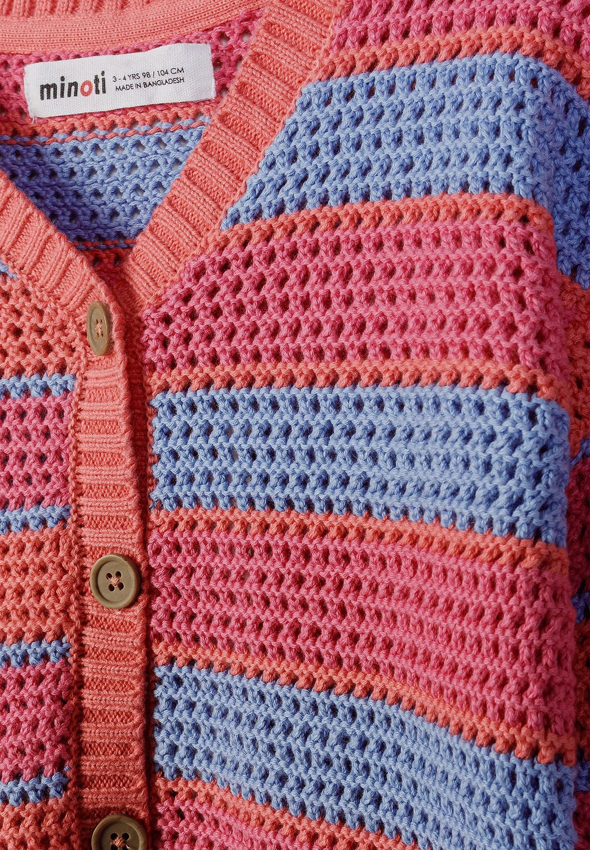 Striped Button Cardigan, Coral Blue - 3
