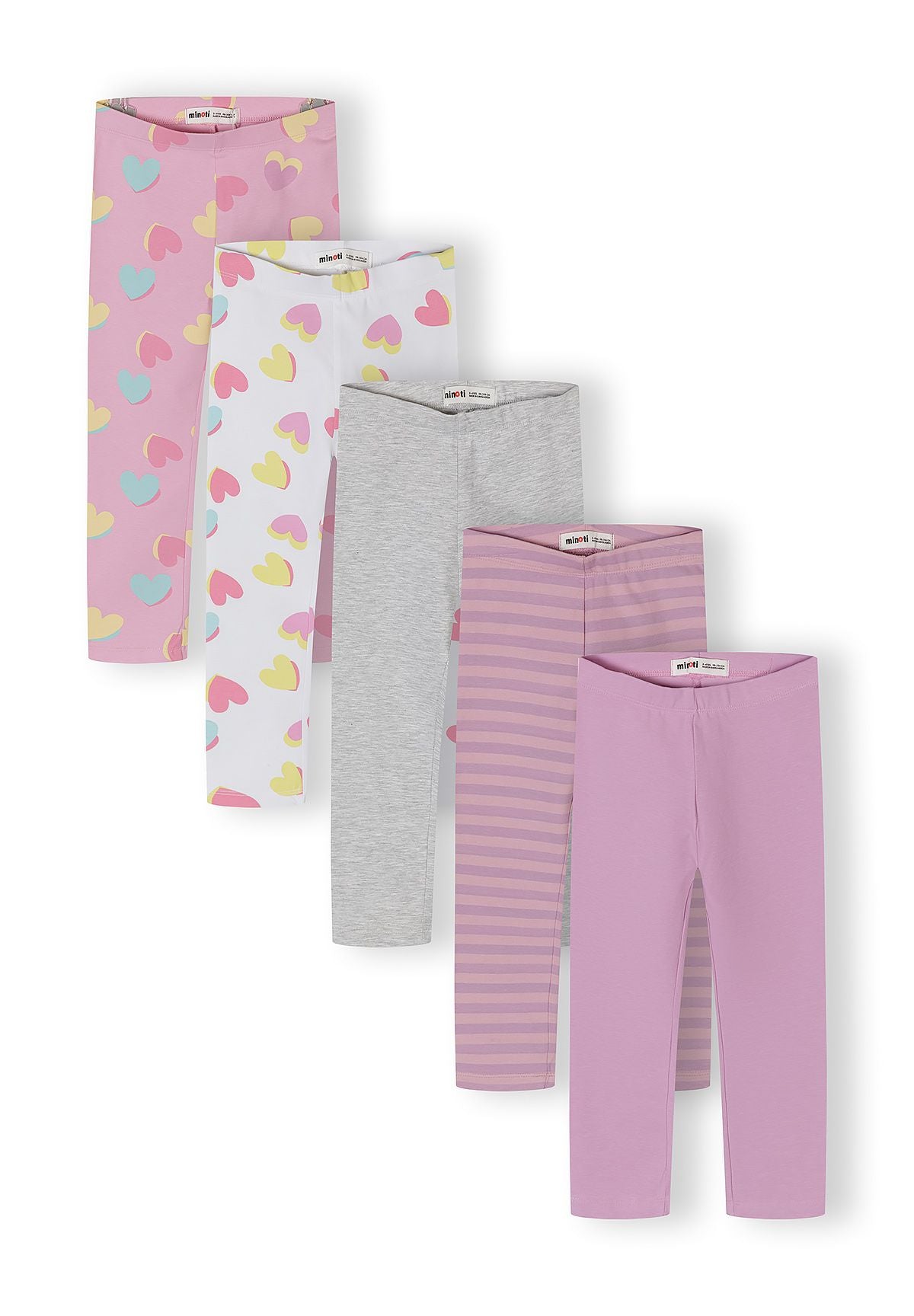 Leggings 5-Pack Hearts Stripes Pink Purple Grey - 1