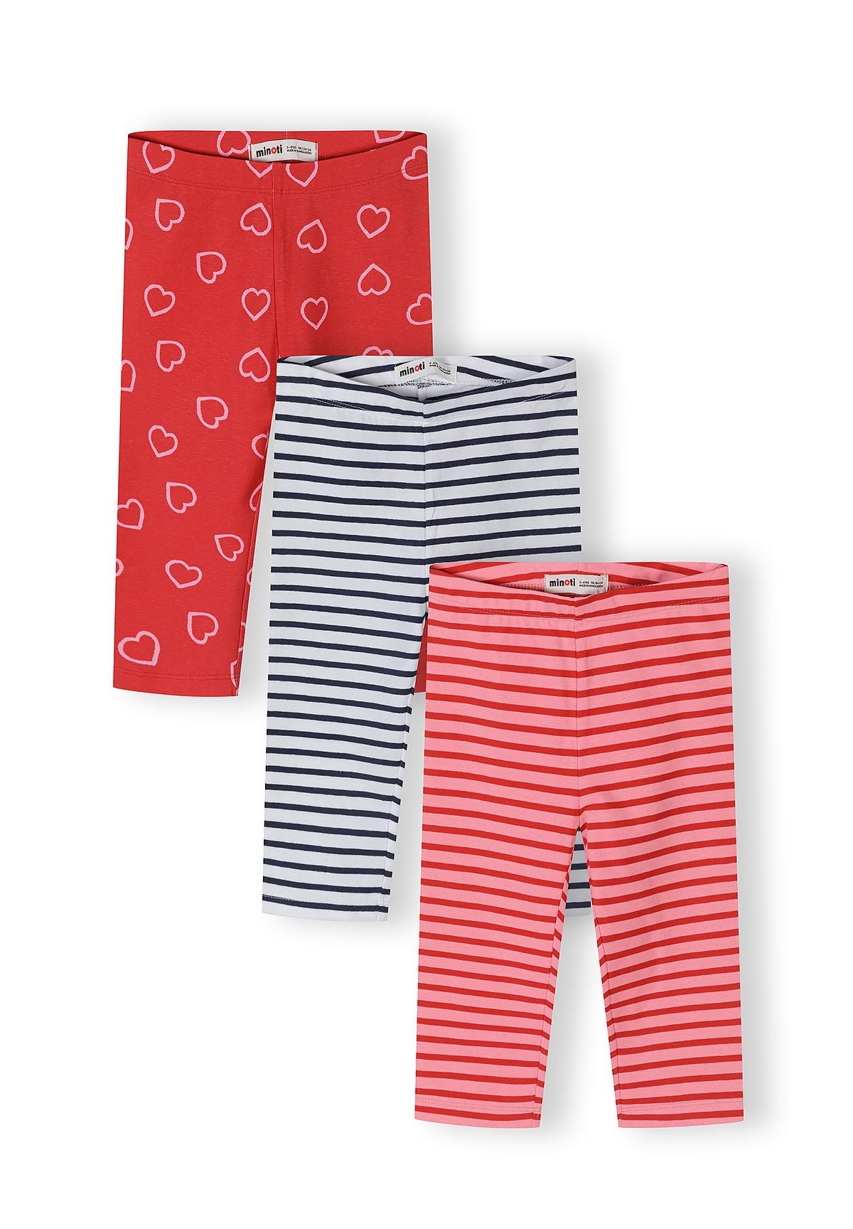 Capri Leggings 3-Pack, Hearts & Stripes, Red Navy Pink - 1
