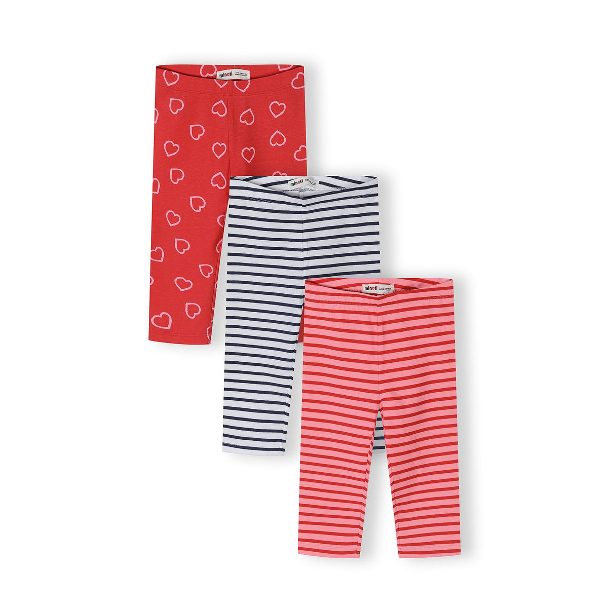 Girls' cropped leggings 3-pack in red, white, navy and pink — complete product view for square Shop card
