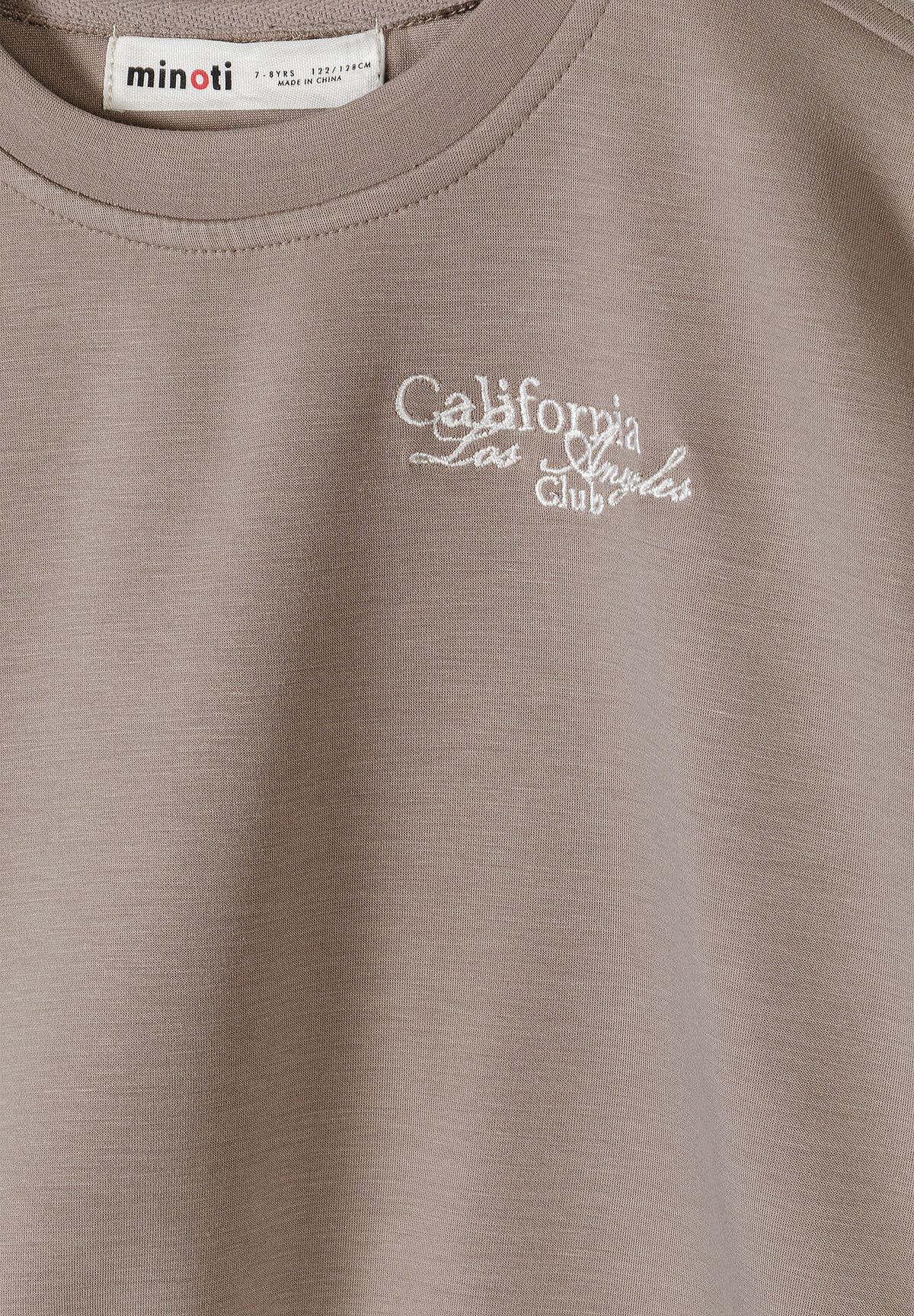 Embroidered Sweatshirt, Brown Crew Neck, Logo - 4