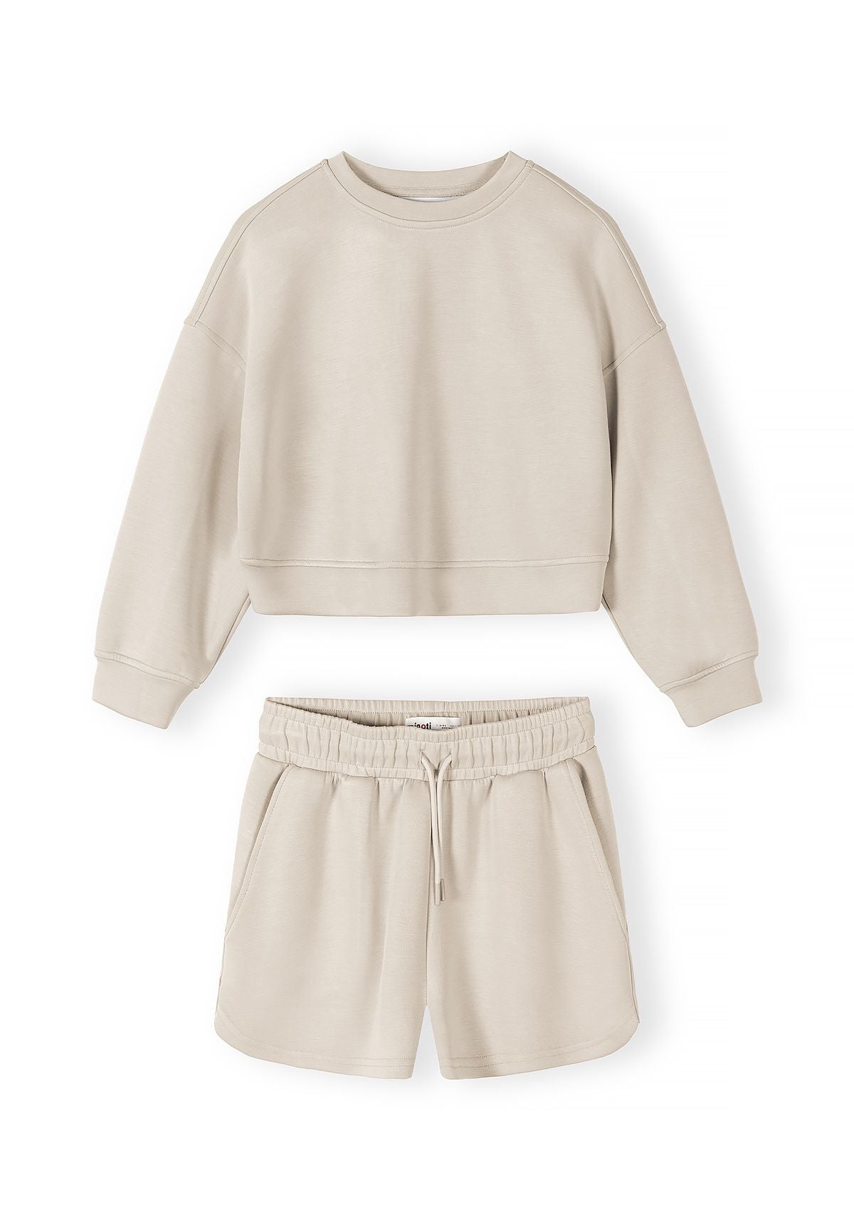 Cropped Sweatshirt & Shorts Set, Beige - 2