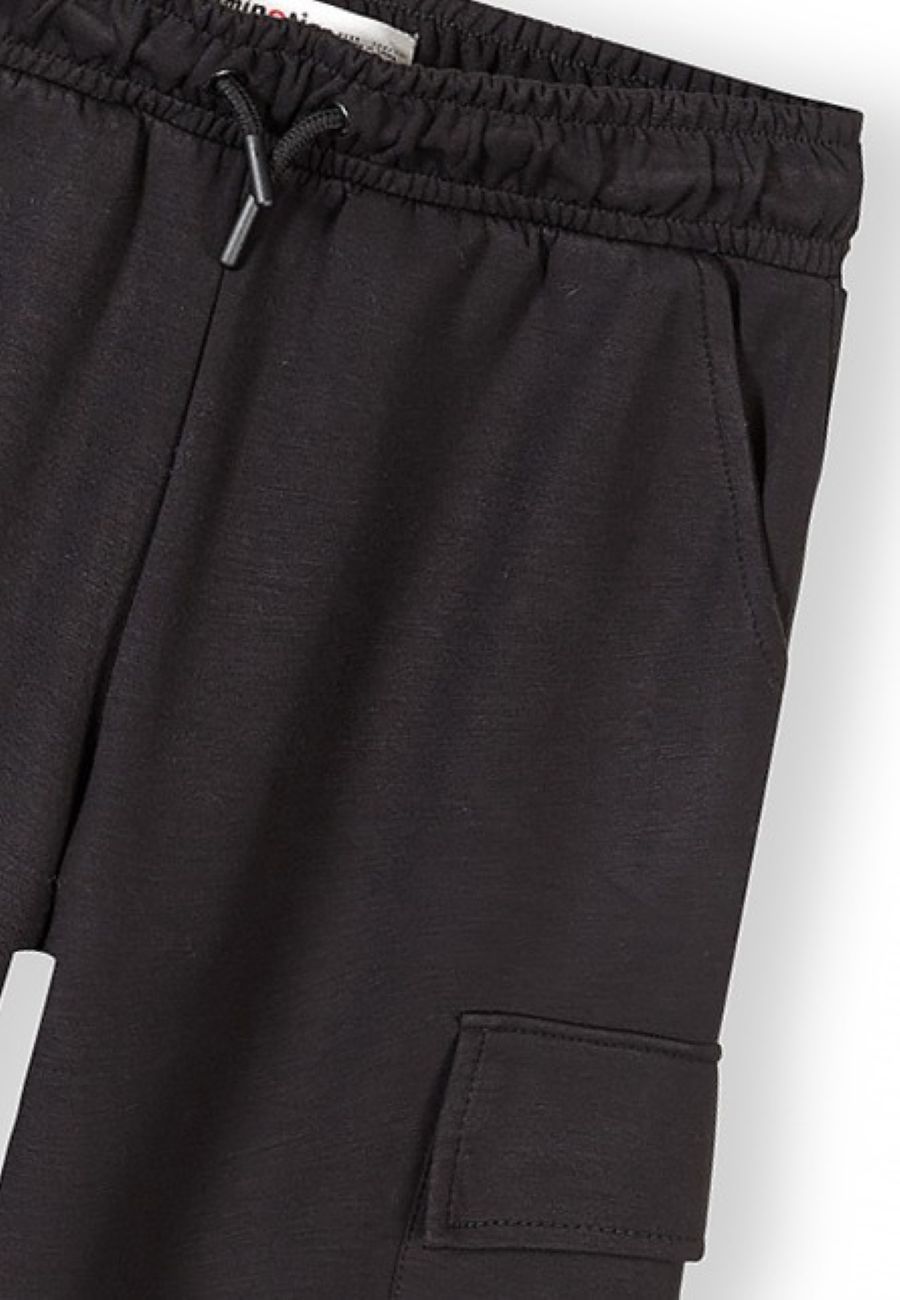 Wide Leg Joggers, Black, Cargo Pockets - 4