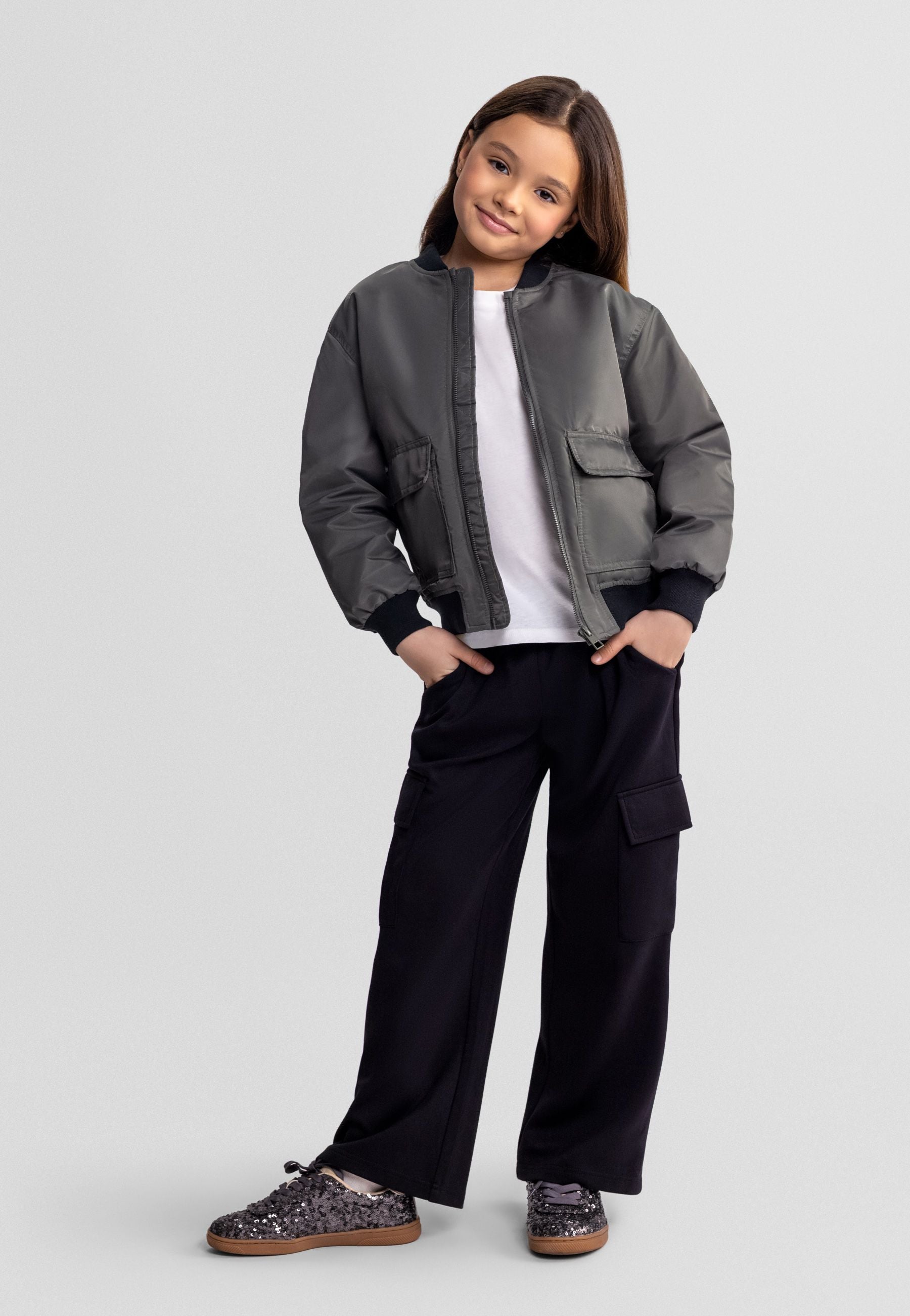 Wide Leg Joggers, Black, Cargo Pockets - 1