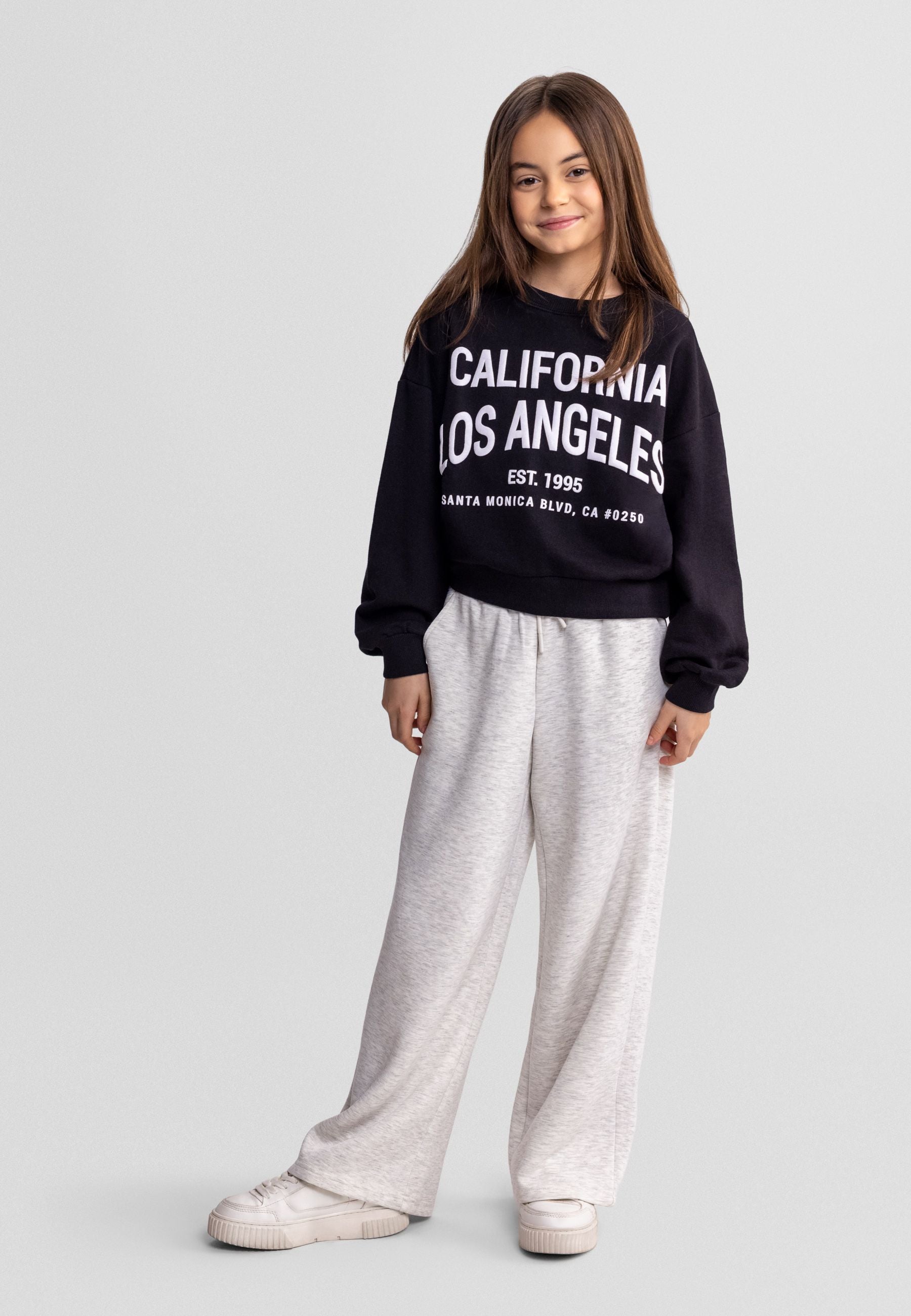 Wide Leg Joggers, Mottled Grey, Side Pockets - 1