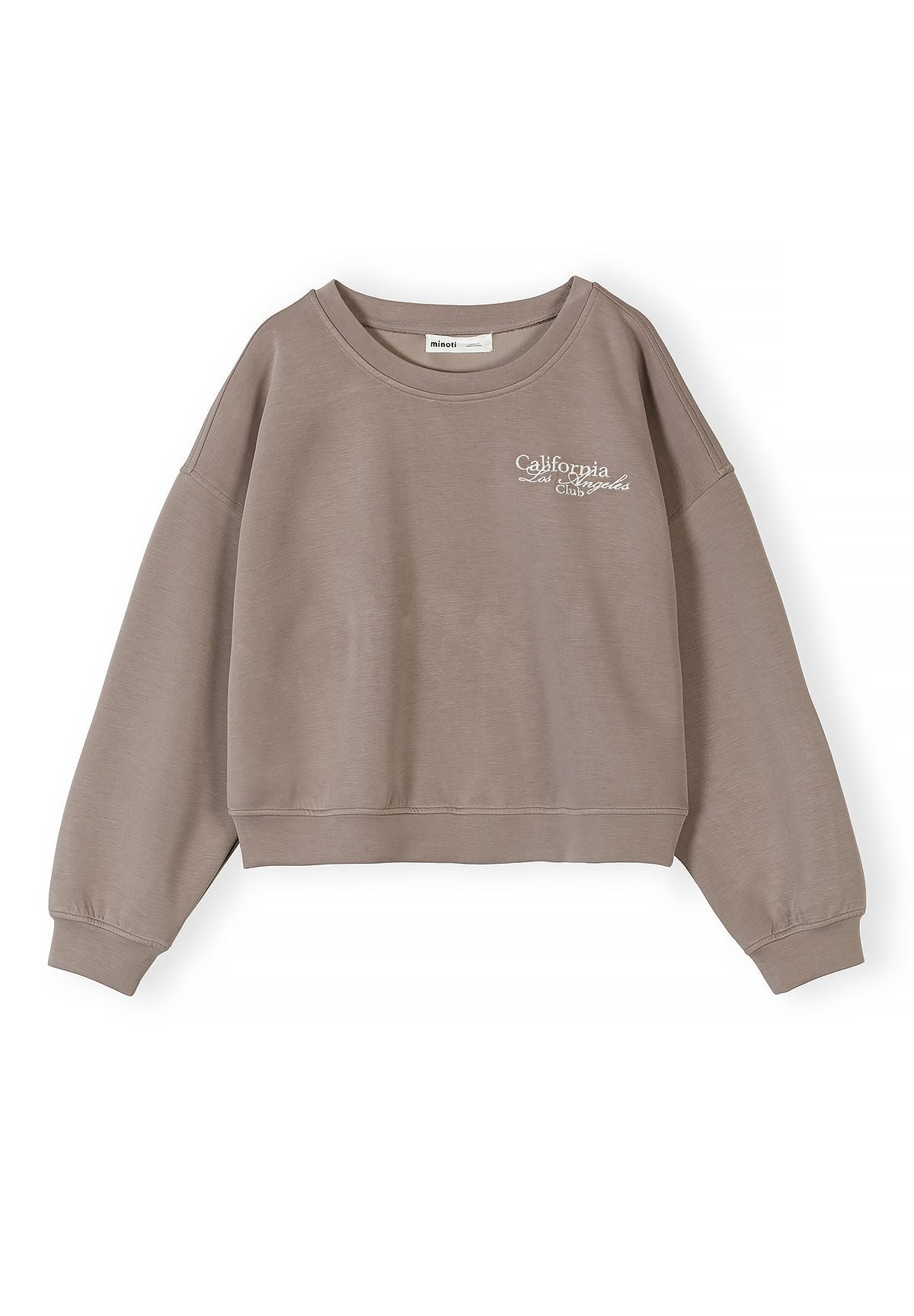 Womens Cropped Sweatshirt, California Embroidery, Taupe - 1