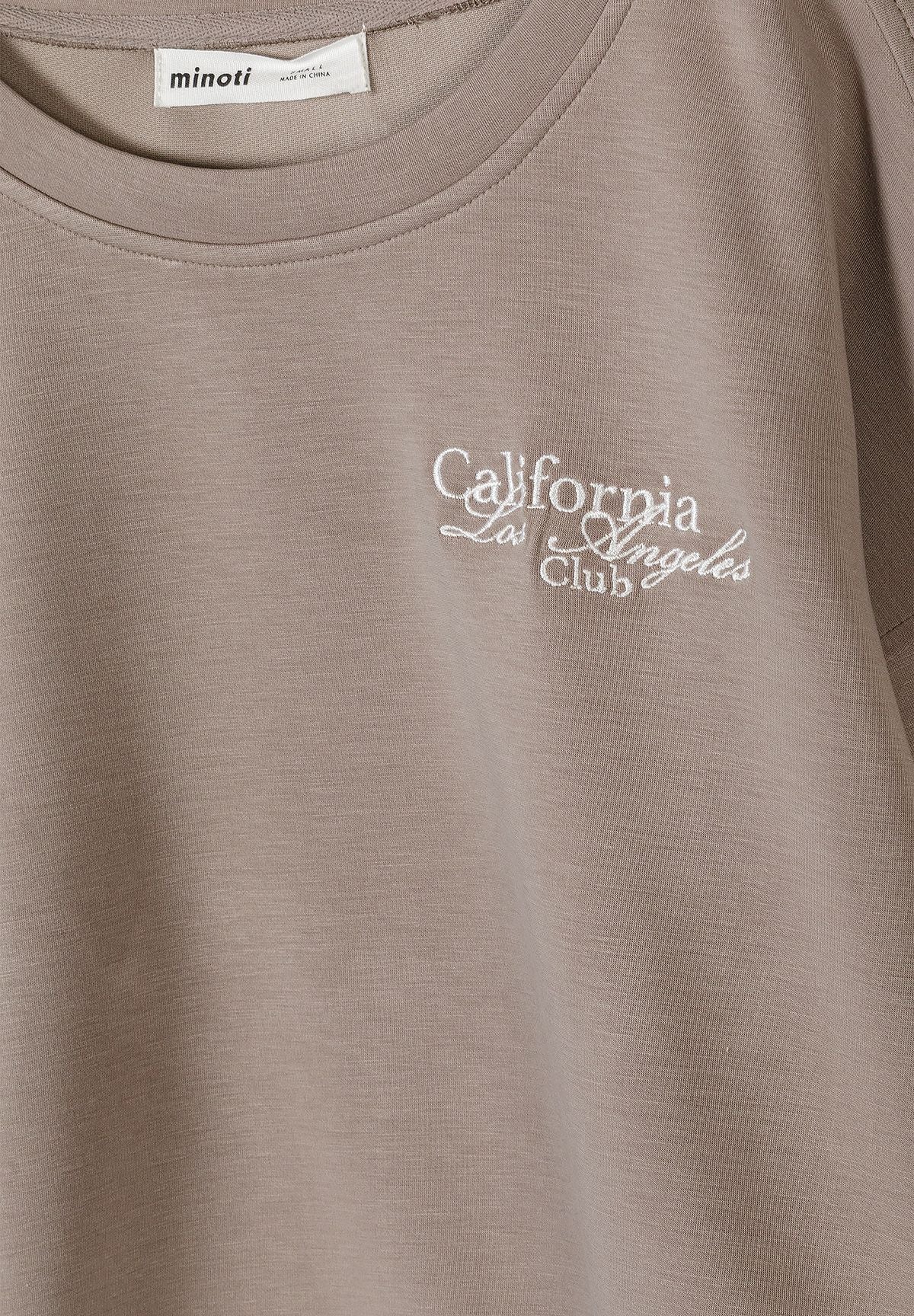 Womens Cropped Sweatshirt, California Embroidery, Taupe - 3