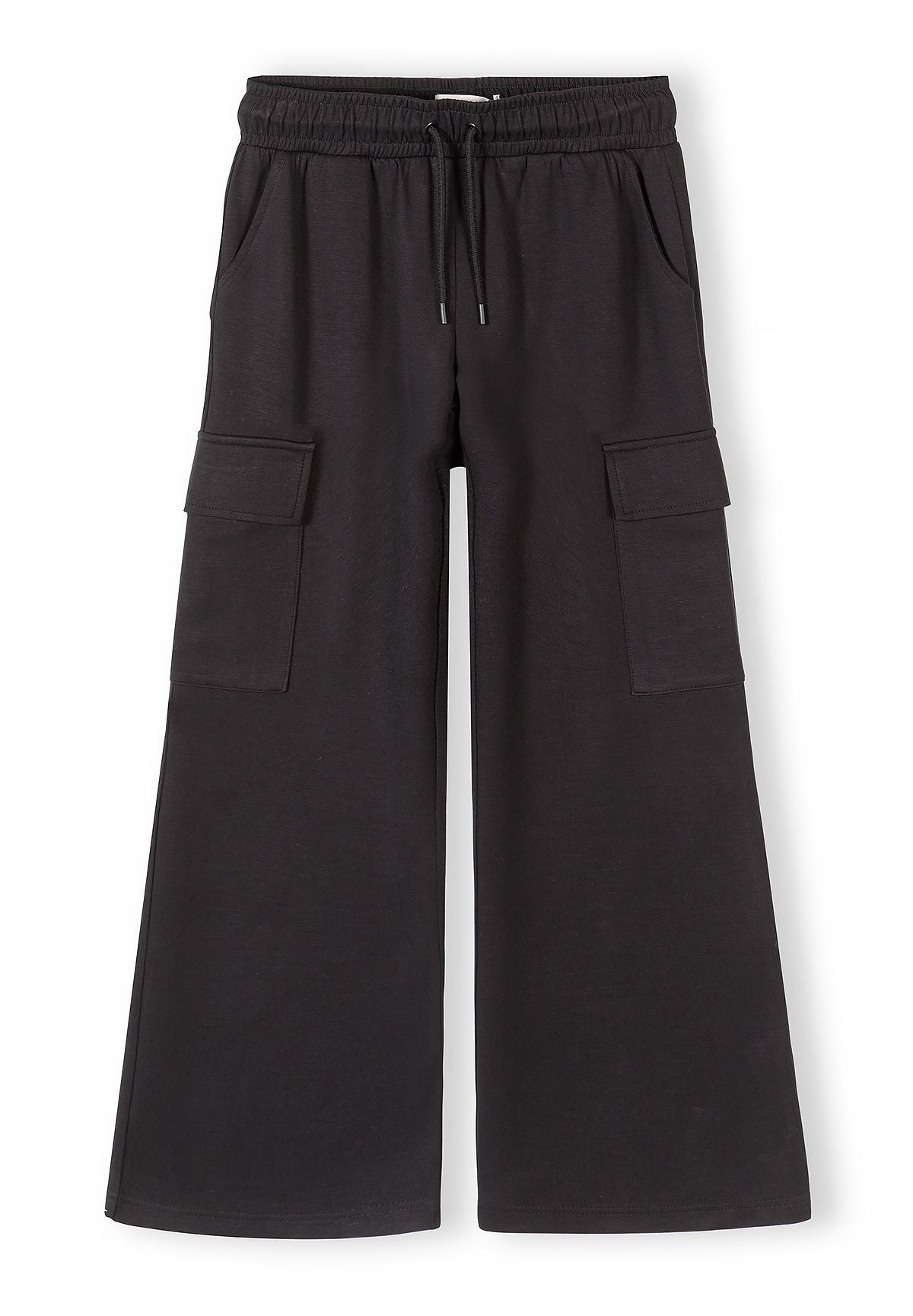 Wide Leg Joggers, Black, Cargo Pockets - 1