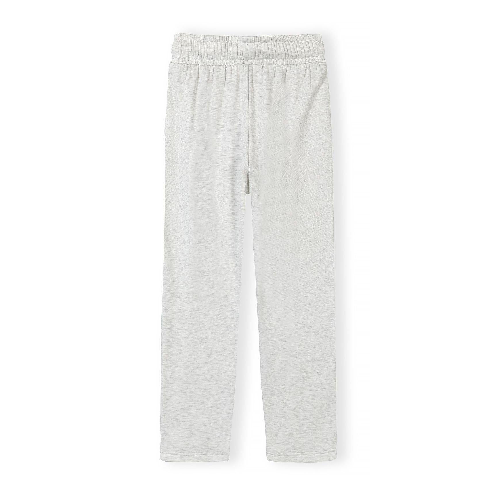 Light grey wide leg joggers back view on white background showing the wide flowing leg design and elasticated waistband