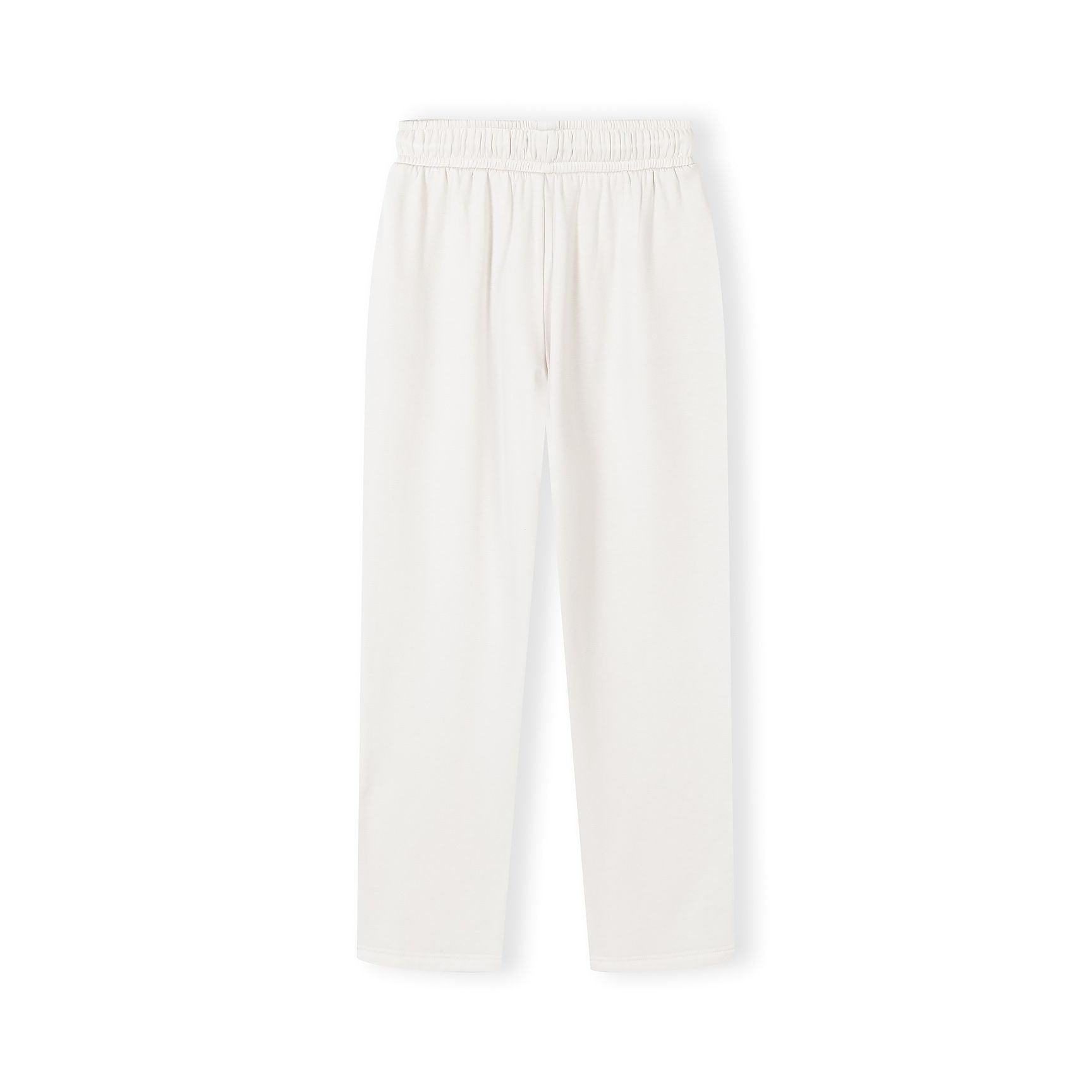 Back view of off white wide leg joggers displayed flat showing clean design and flowing wide leg cut on neutral background