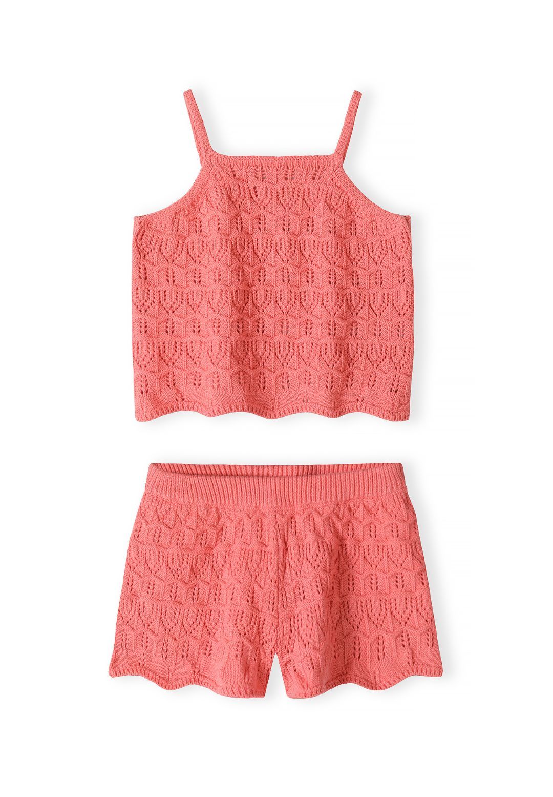 Crochet Vest and Shorts Set, Coral Pink - 1