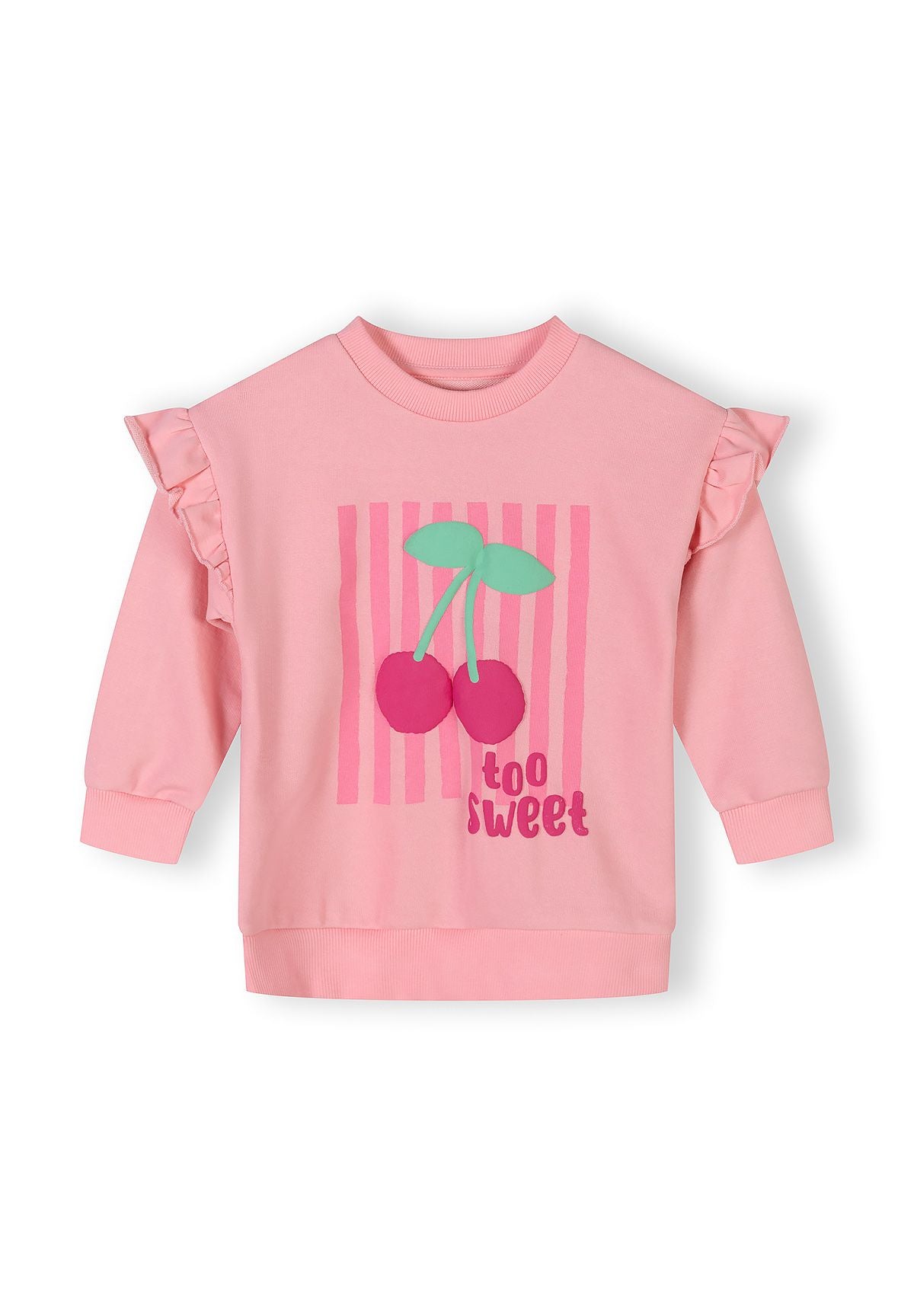 Frill Sleeve Tracksuit Set, Cherry Print, Pink - 4