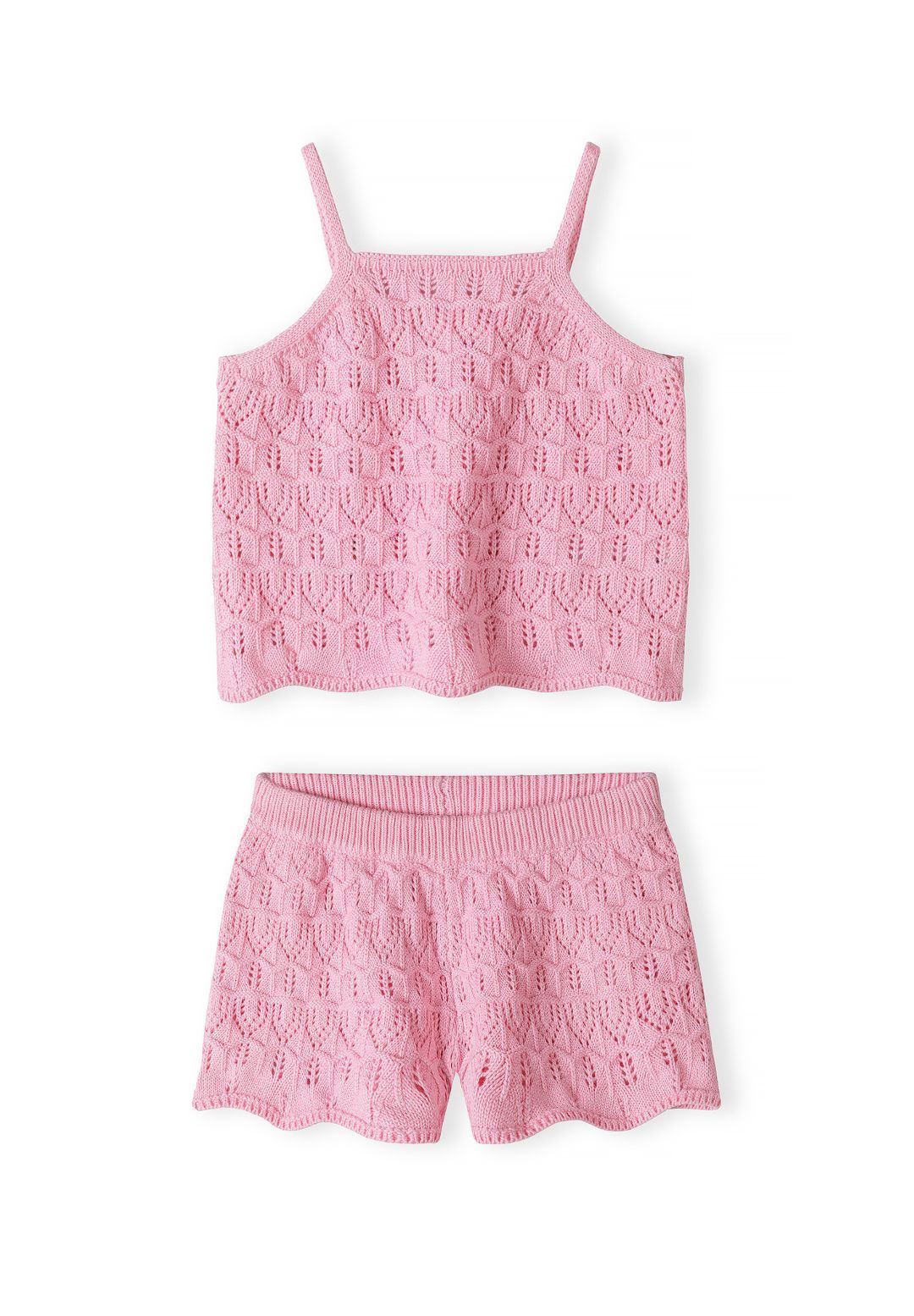 Crochet Two-Piece Set, Pink, Strappy Top & Shorts - 1