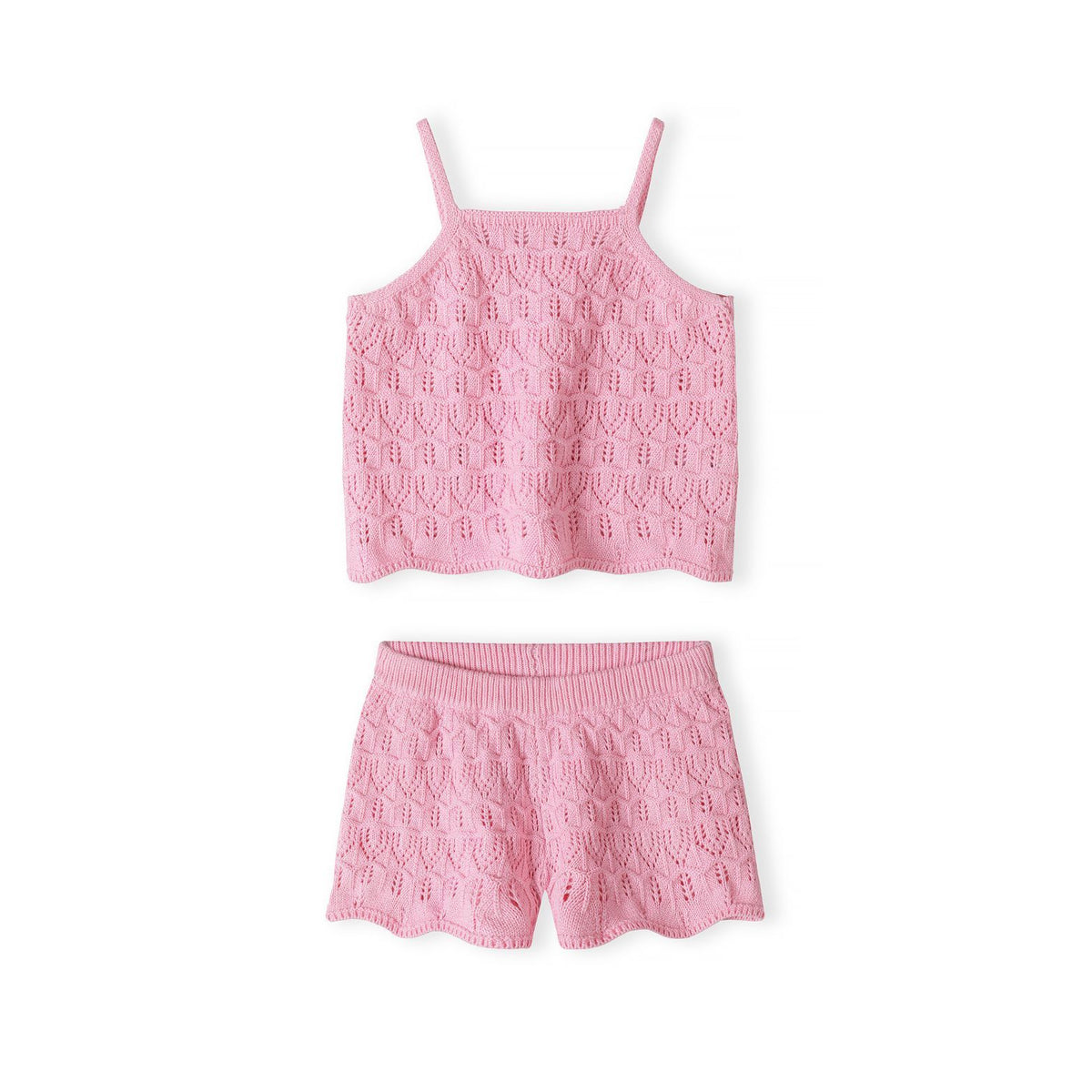 Girls' knitted cami and shorts set in pink — complete product view for square Shop card