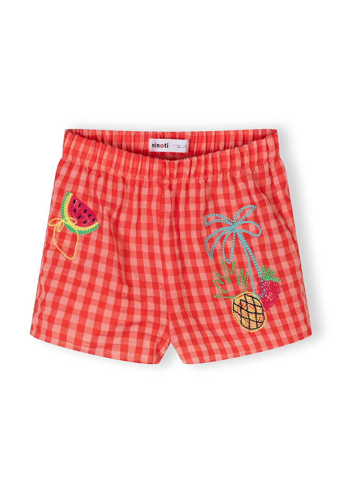 Shorts Set Gingham, Fruit Embroidery, Red - 5