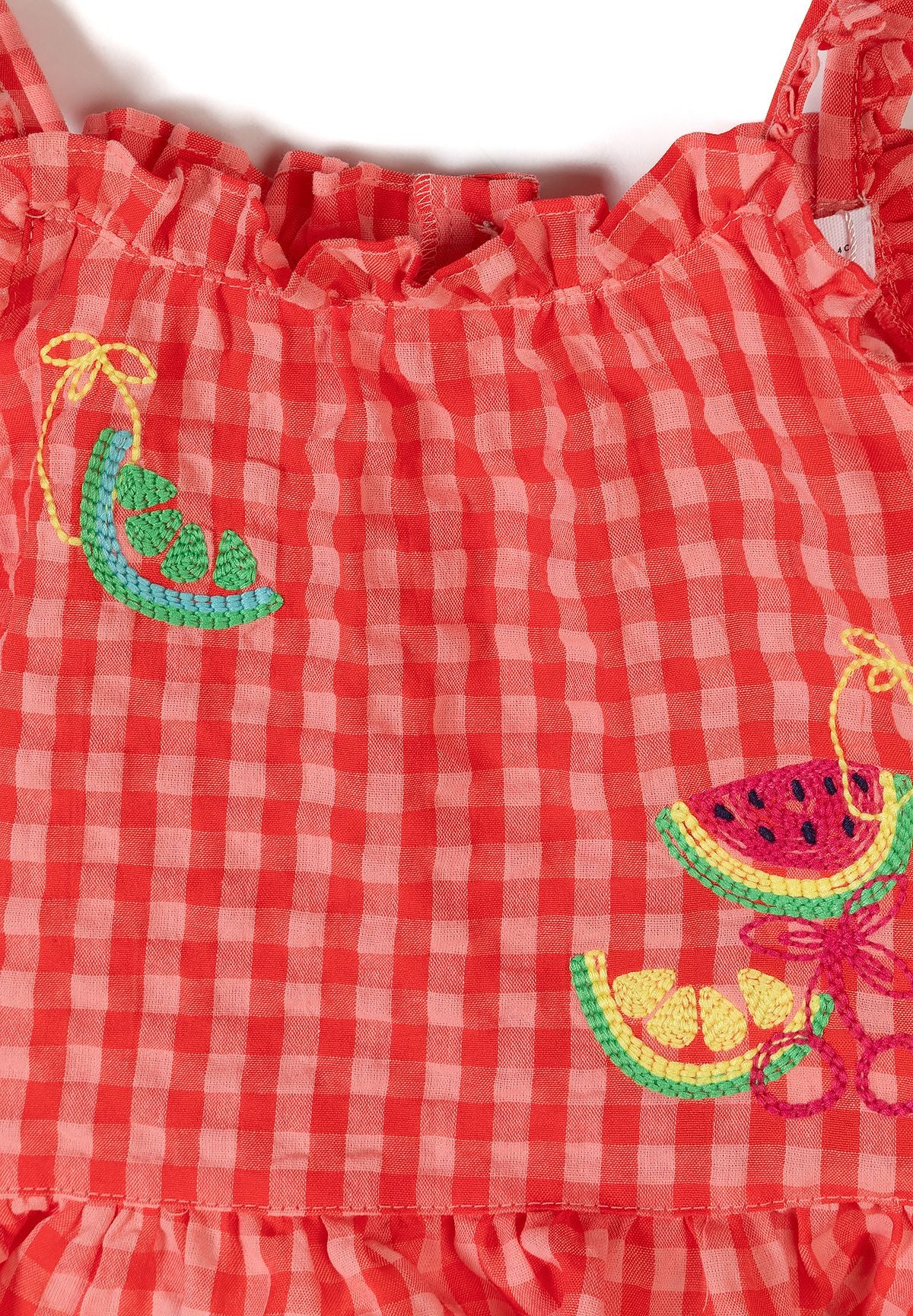 Shorts Set Gingham, Fruit Embroidery, Red - 7