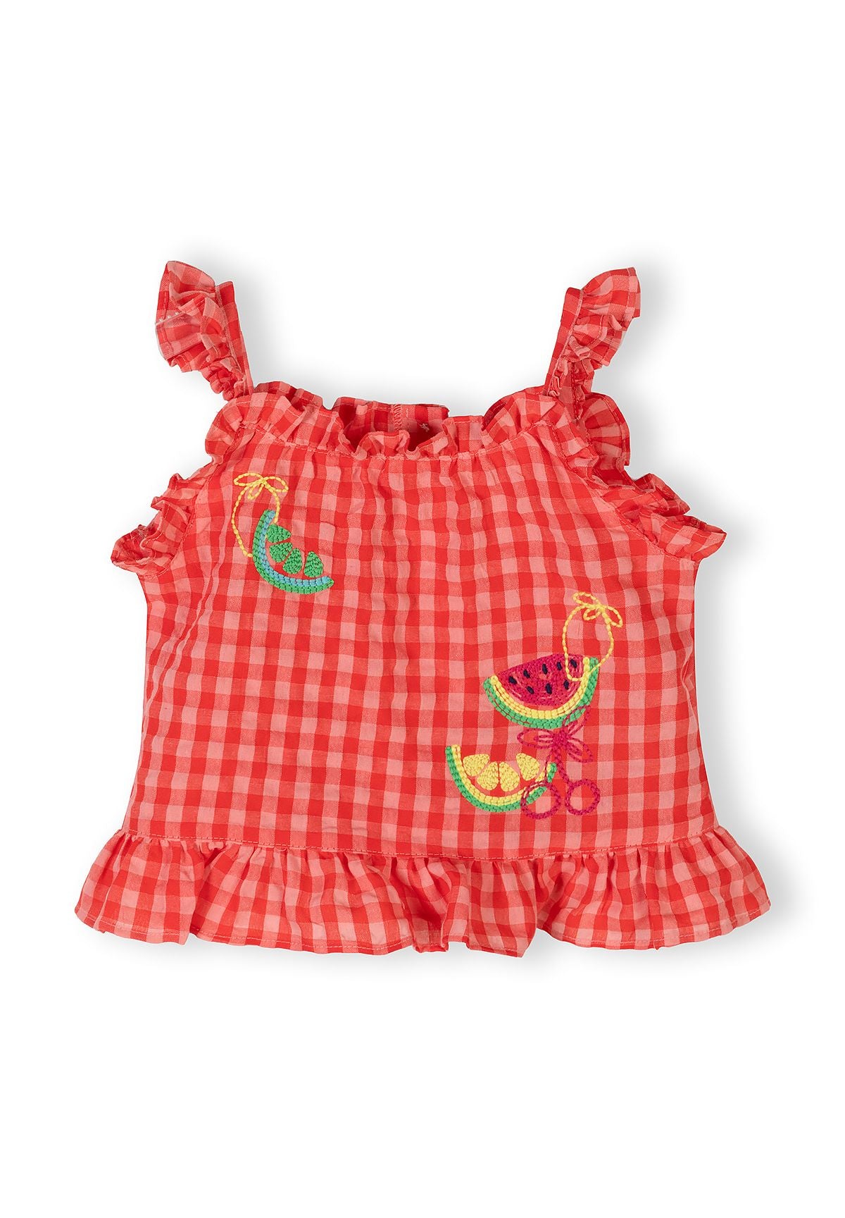 Shorts Set Gingham, Fruit Embroidery, Red - 3