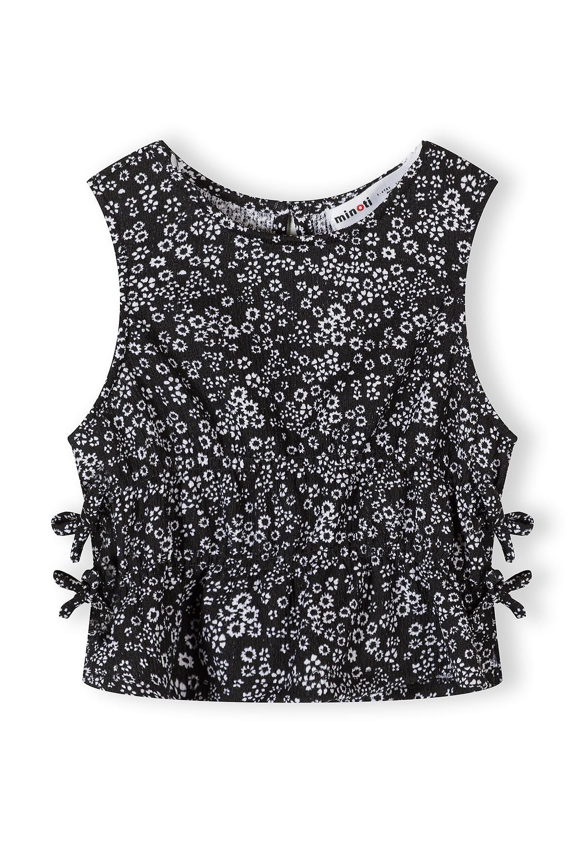Side-Tie Top & Wide-Leg Trousers Set, Floral Print, Black - 2