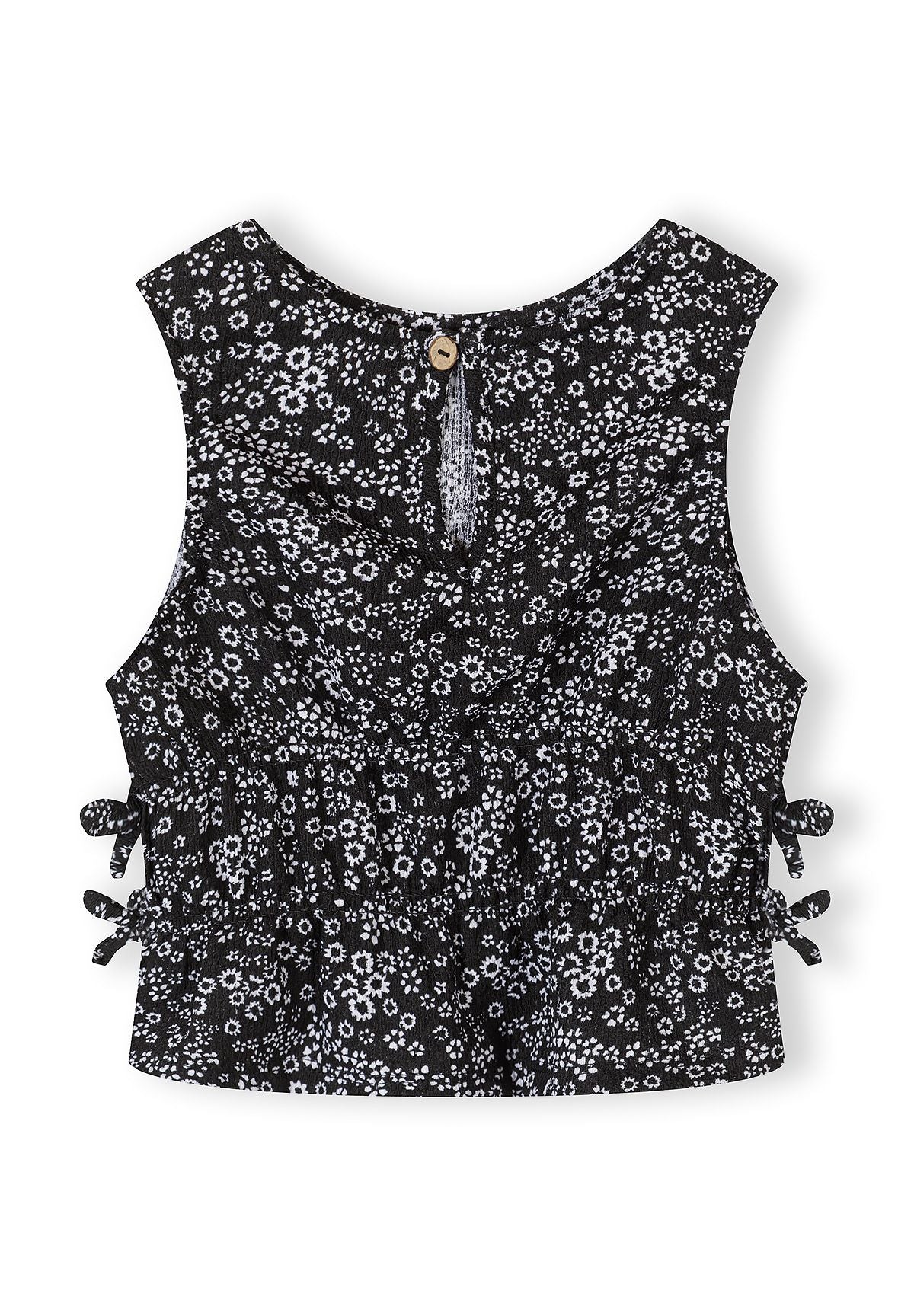 Side-Tie Top & Wide-Leg Trousers Set, Floral Print, Black - 3