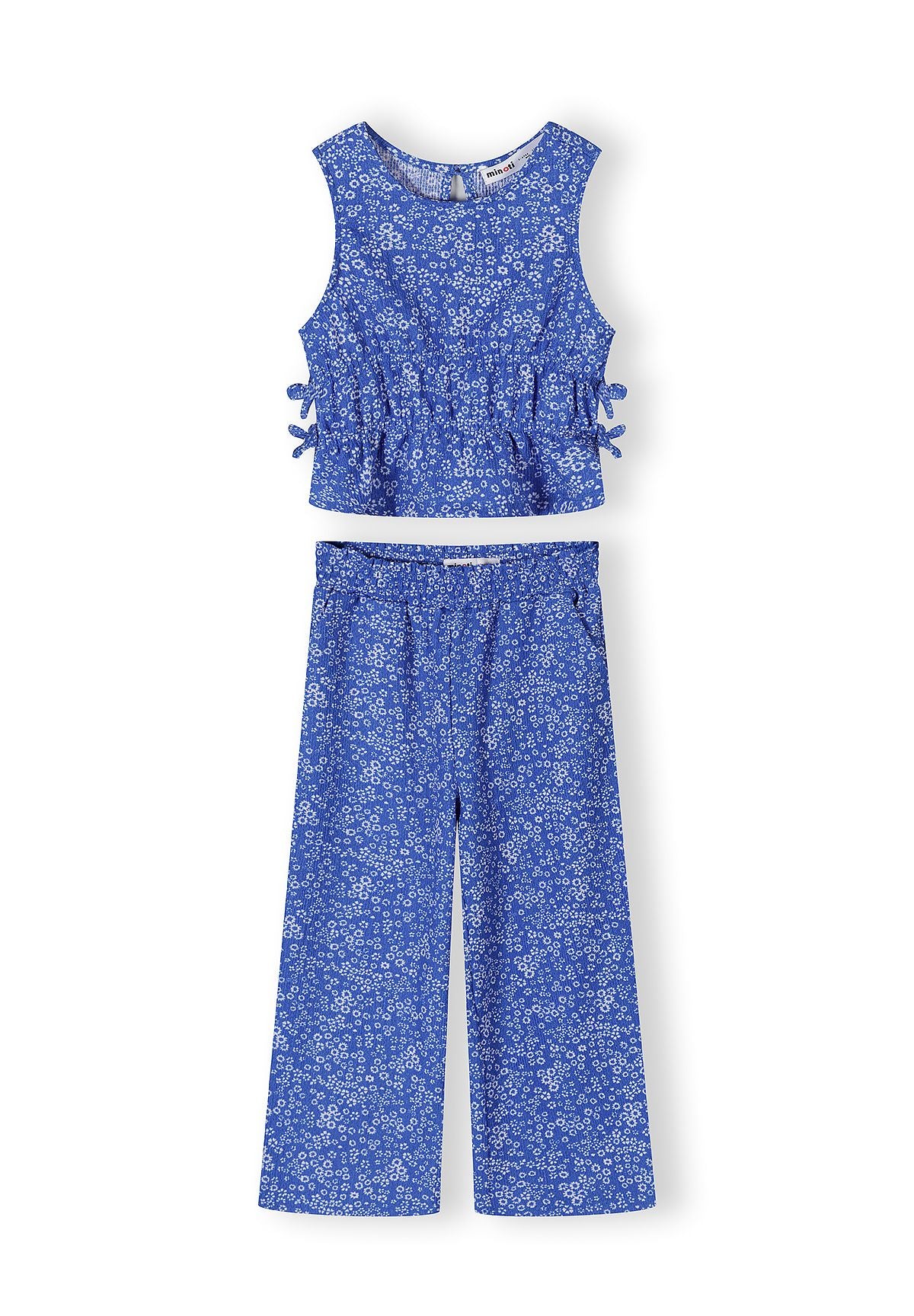 Jersey Top and Wide-Leg Trousers Set, Floral, Blue - 2