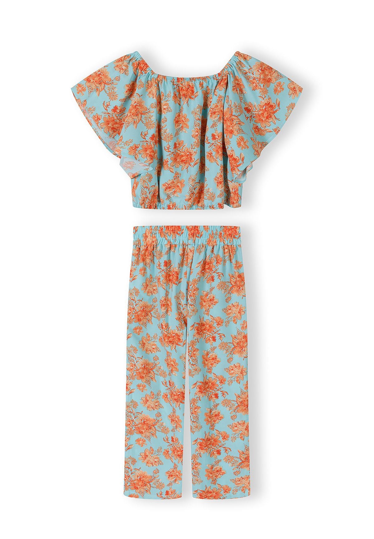 Co-ord Set, Floral Print, Light Blue Orange - 3