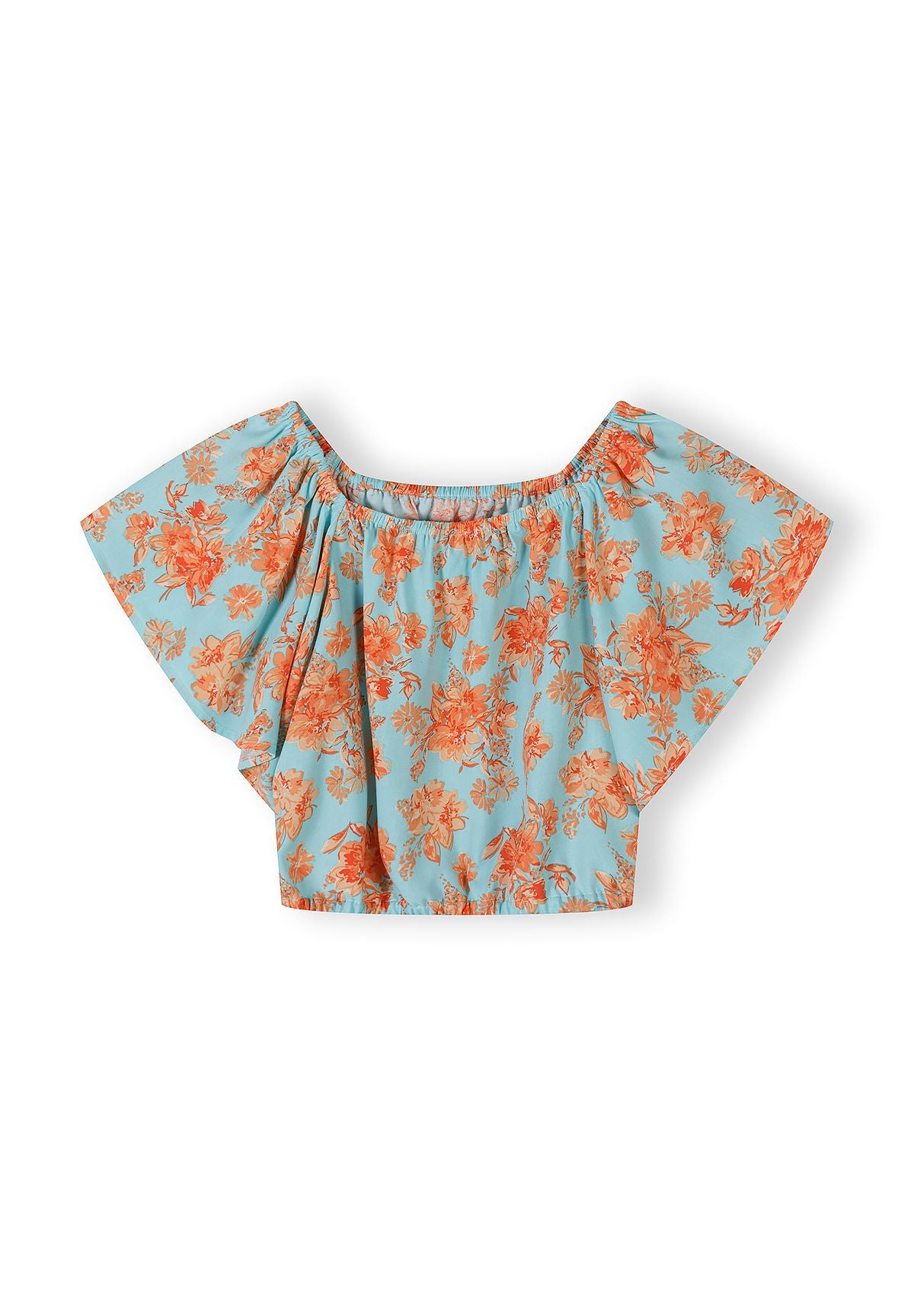 Co-ord Set, Floral Print, Light Blue Orange - 4