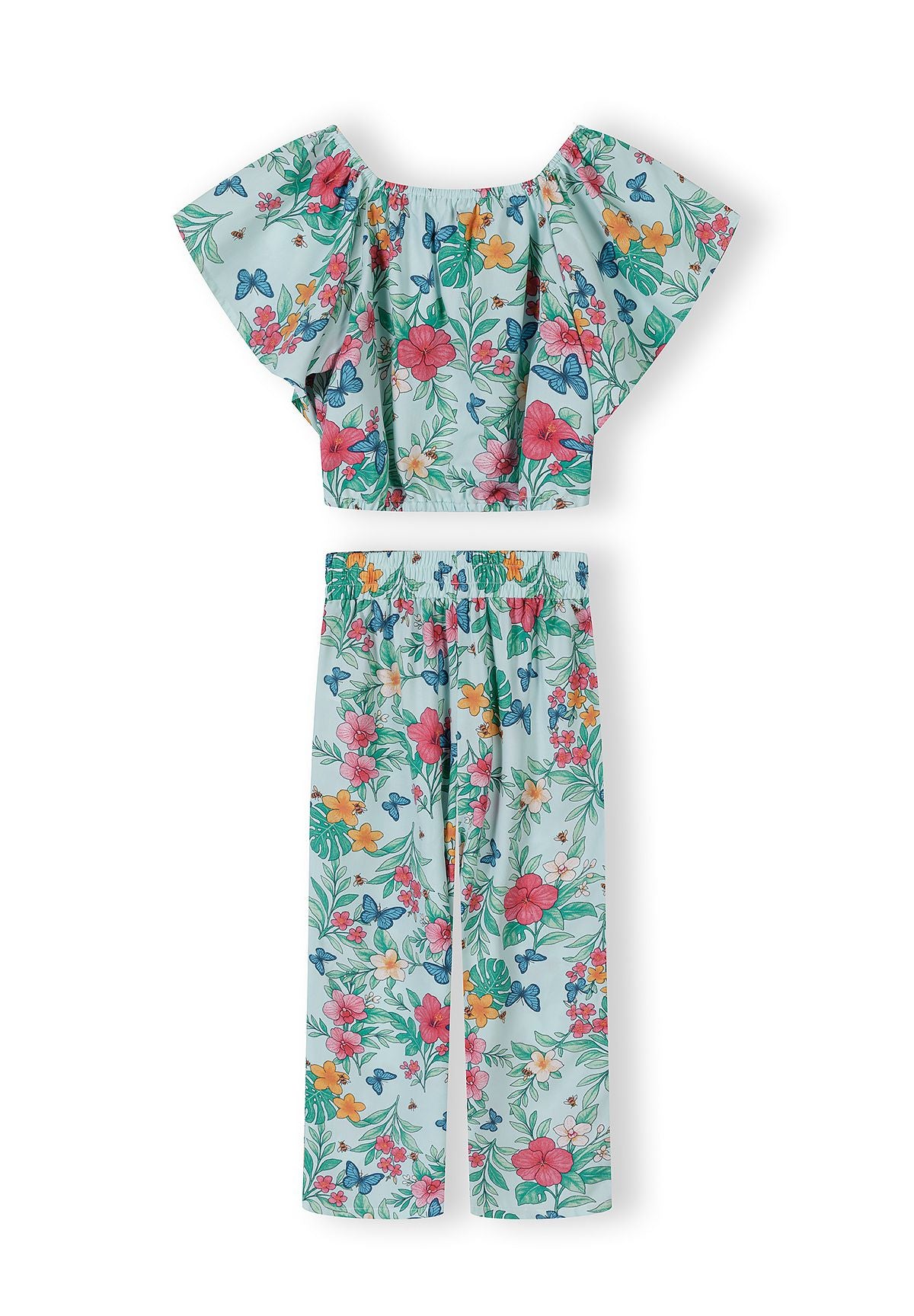 Tropical Print Crop Top & Wide Leg Trouser Set, Mint - 3