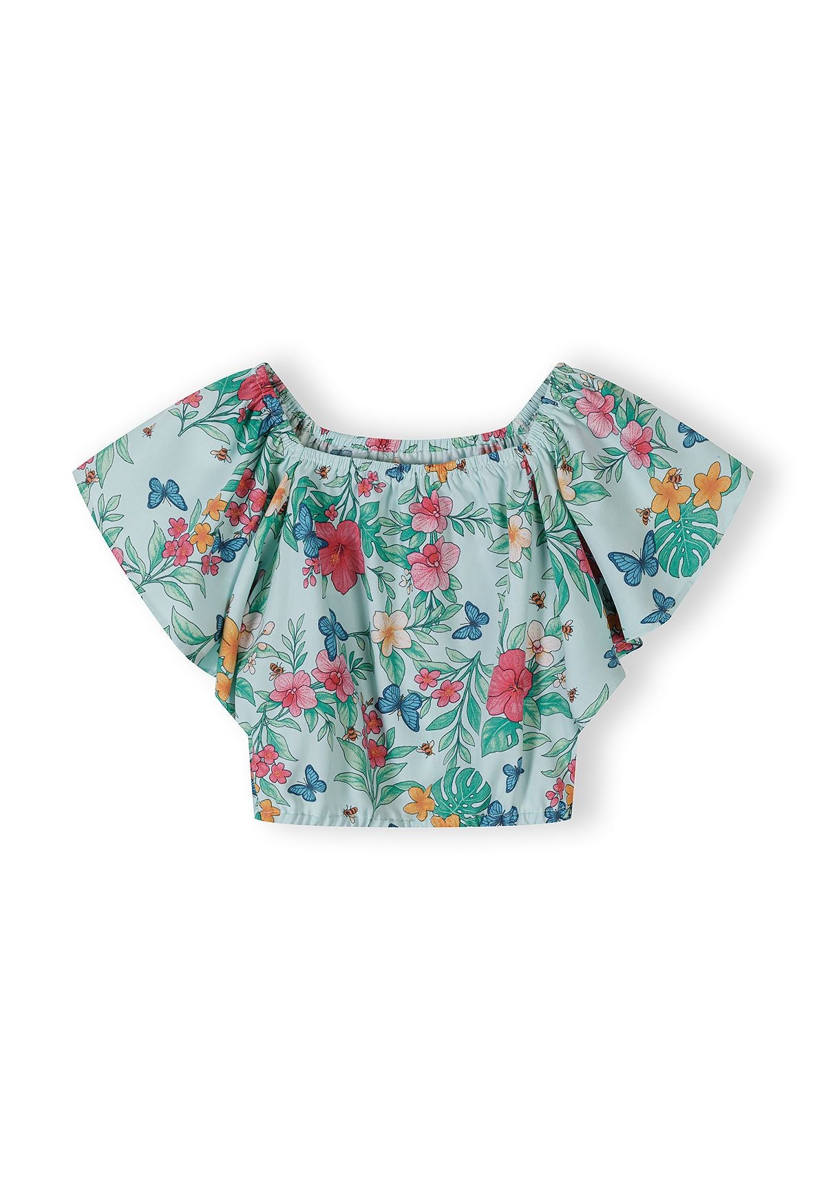 Tropical Print Crop Top & Wide Leg Trouser Set, Mint - 4