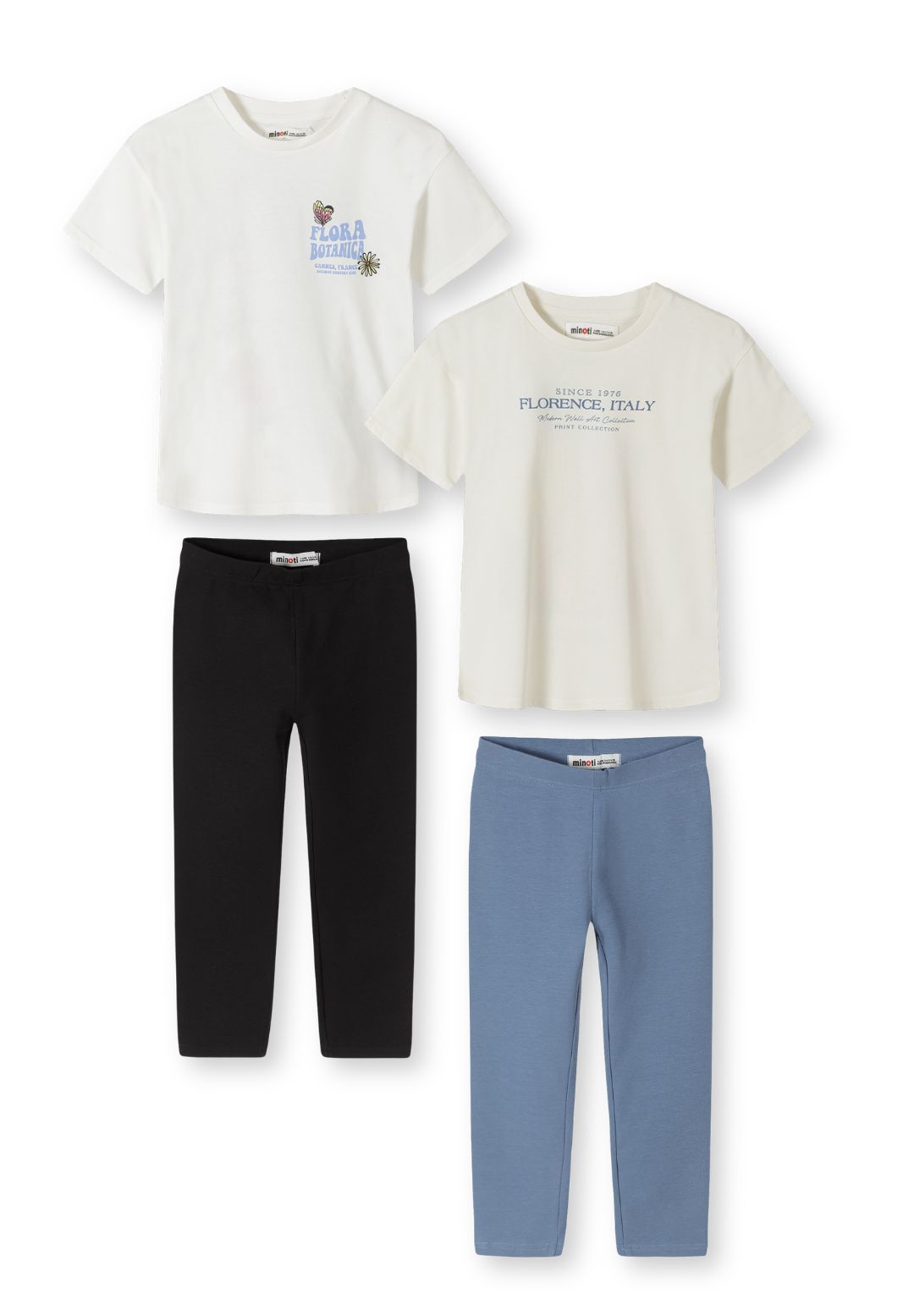 T-Shirt & Leggings 2-Pack, Botanical Print, Cream Black Blue - 1