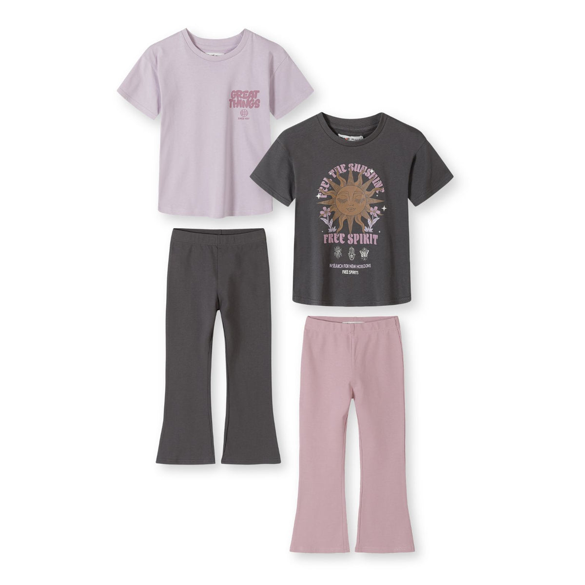 Girls' t-shirt and flared leggings sets 2-pack in mixed colours — complete product view for square Shop card