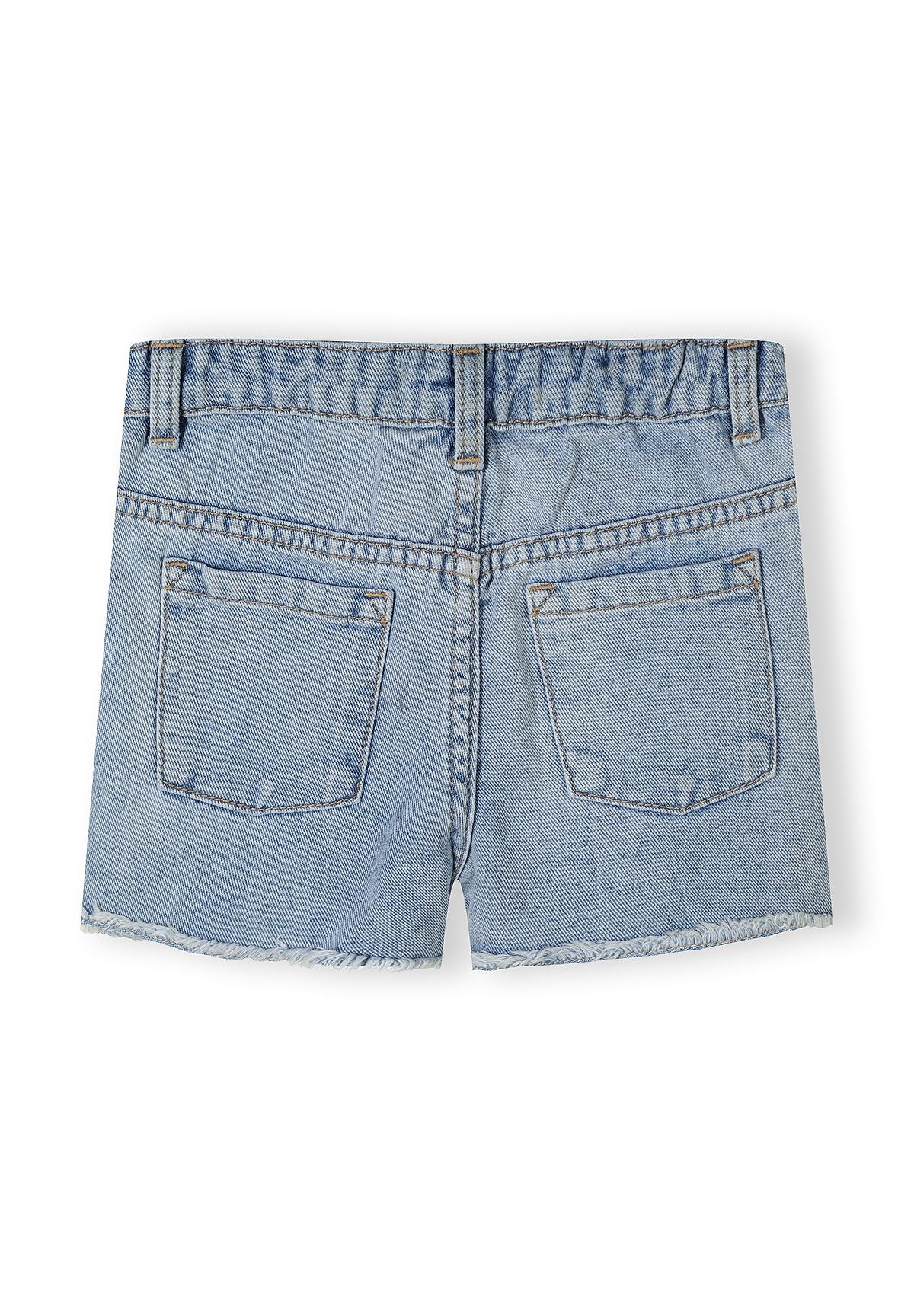 Denim Shorts, Heart Embroidery, Light Blue - 2