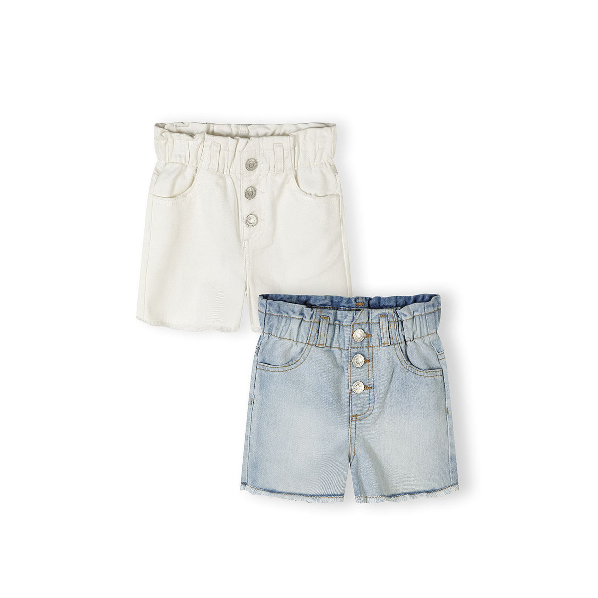 Girls' denim shorts 2-pack in cream and light blue — complete product view for square Shop card