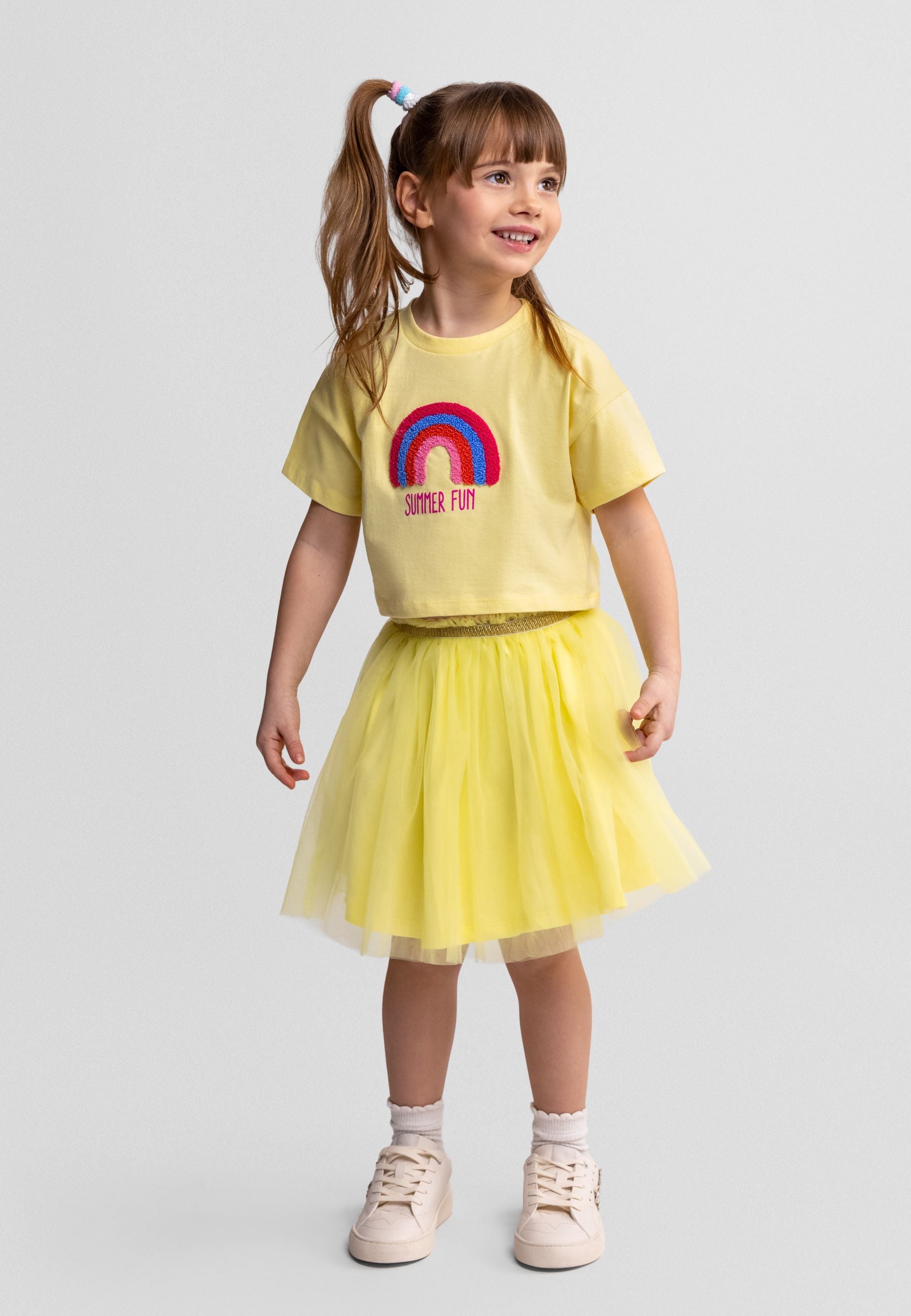 Tulle Skirt, Light Yellow, Gold Waistband - 1