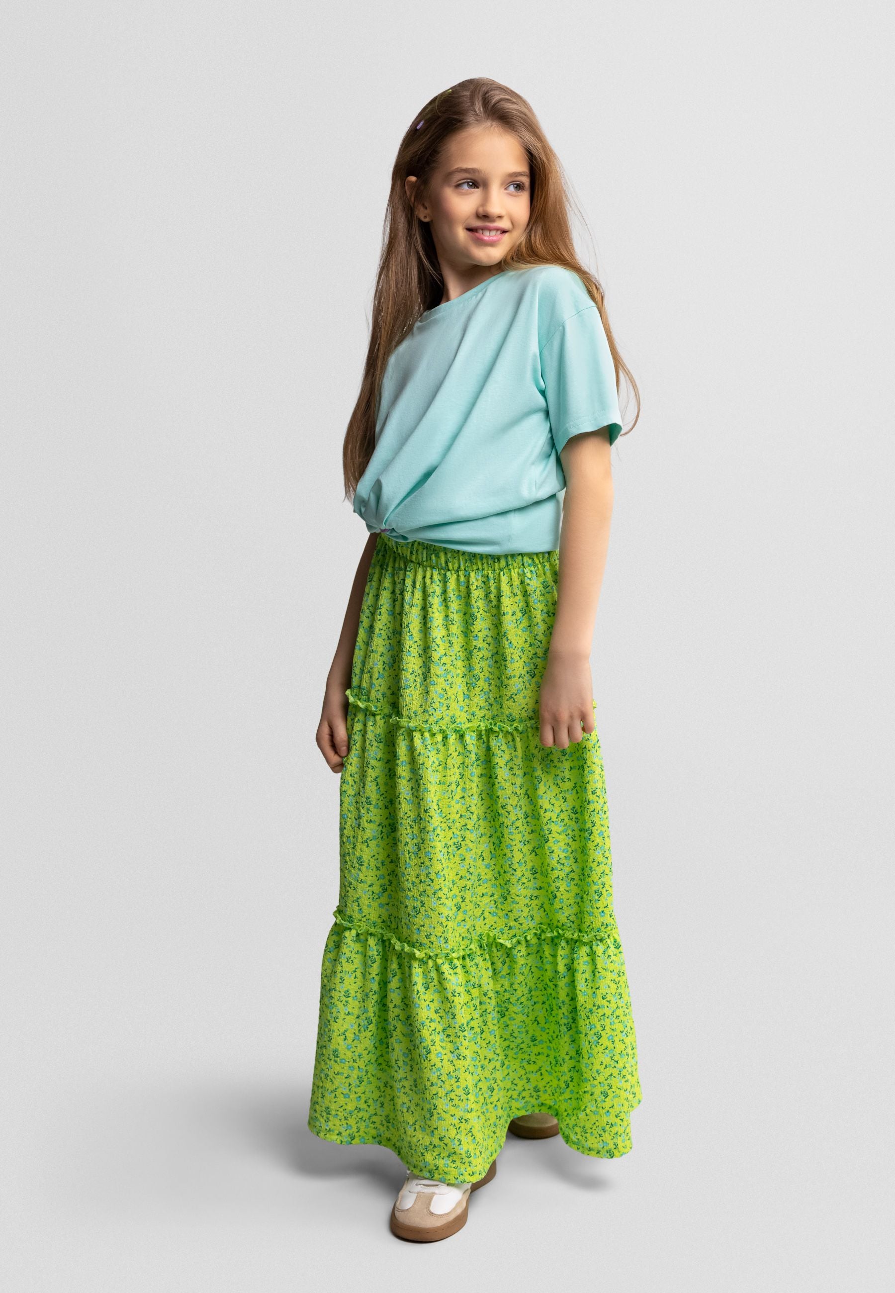 Maxi Skirt Tiered Ruffles Green Floral - 1