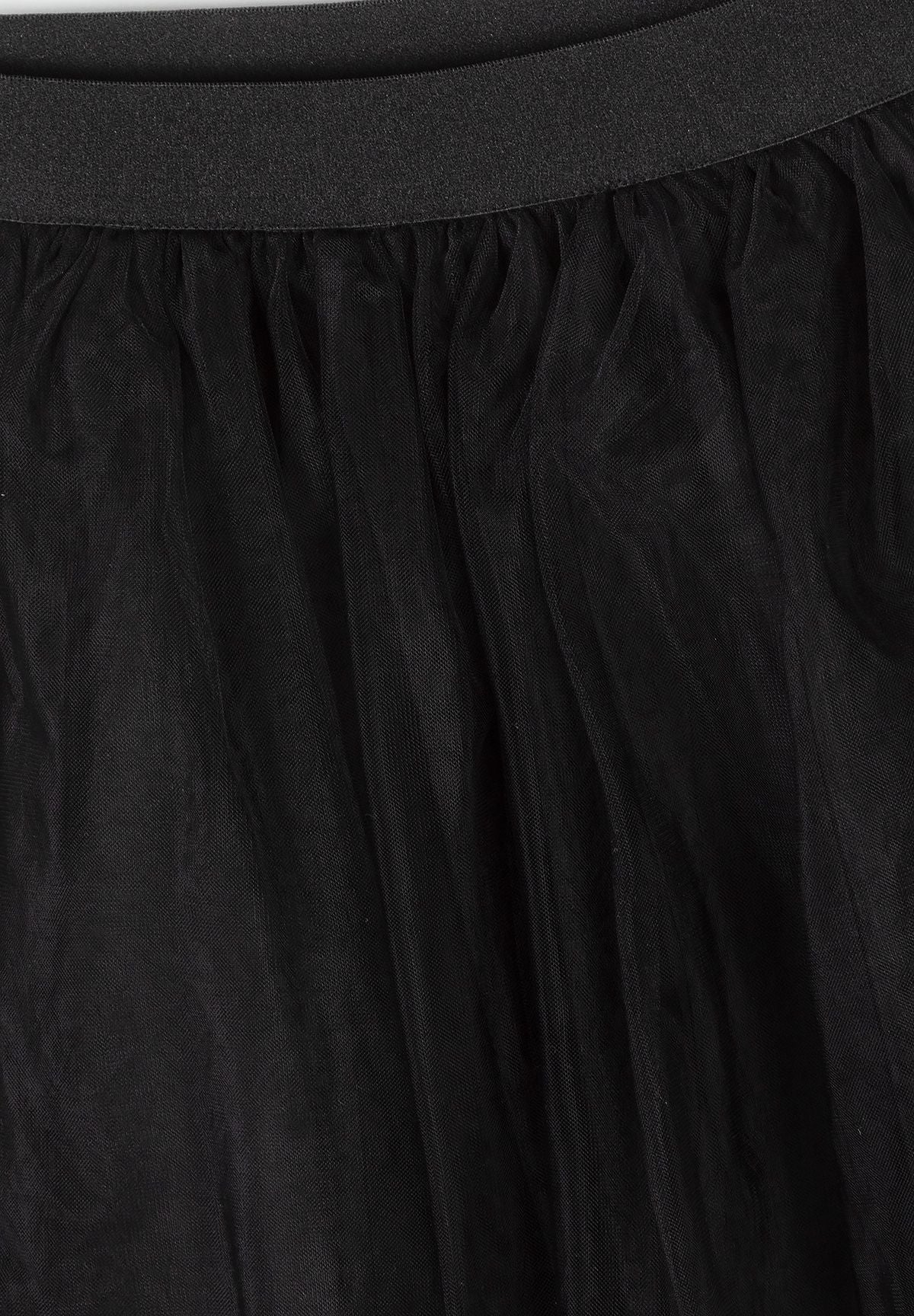 Pleated Tulle Maxi Skirt, Black - 4