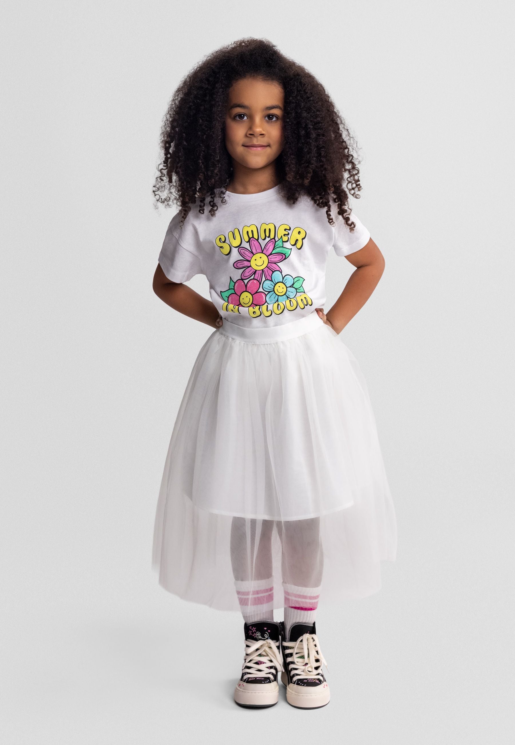 Pleated Tulle Maxi Skirt, Off White - 1