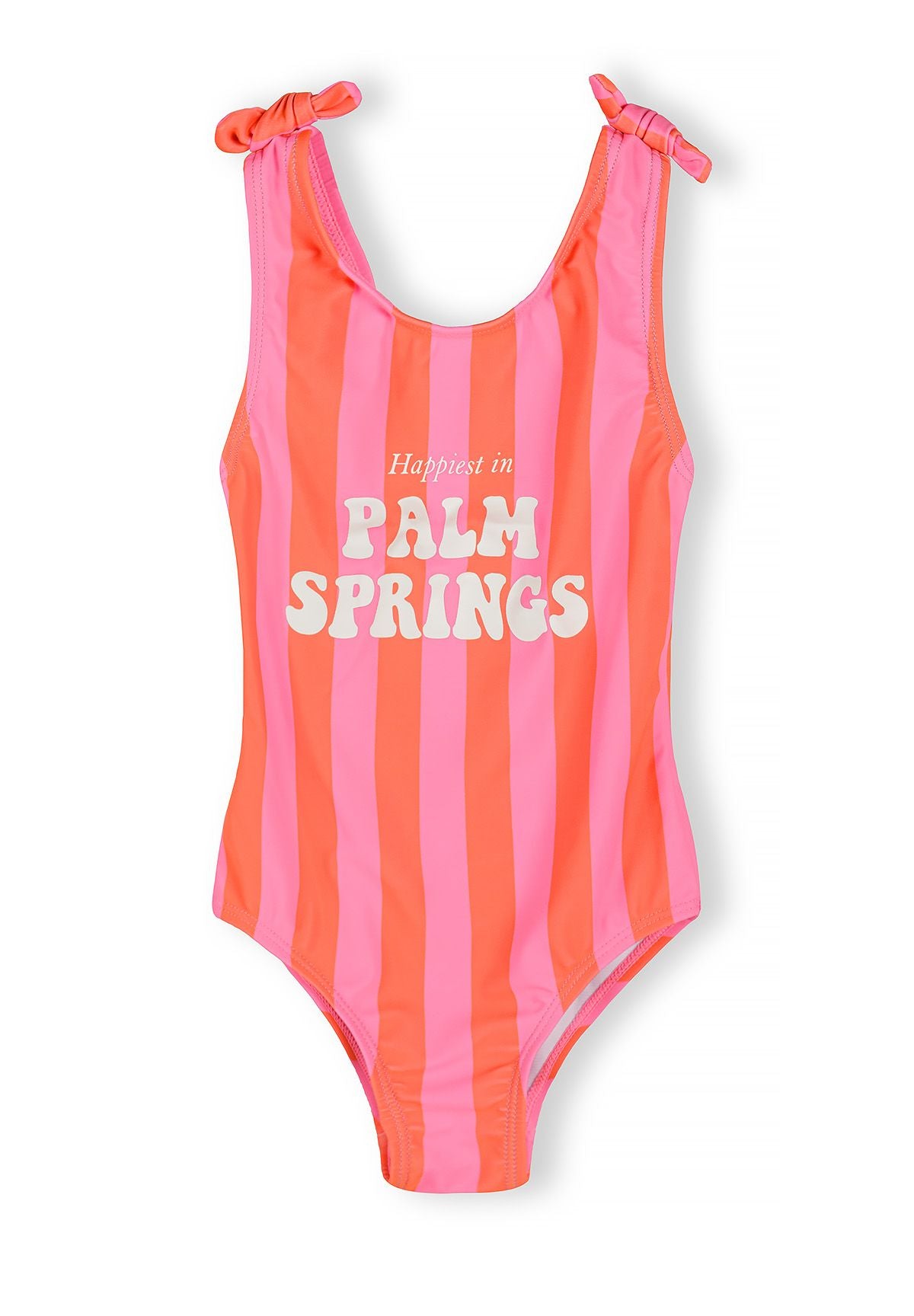 Striped Swimsuit, Pink Coral, Bow Shoulder Ties - 1