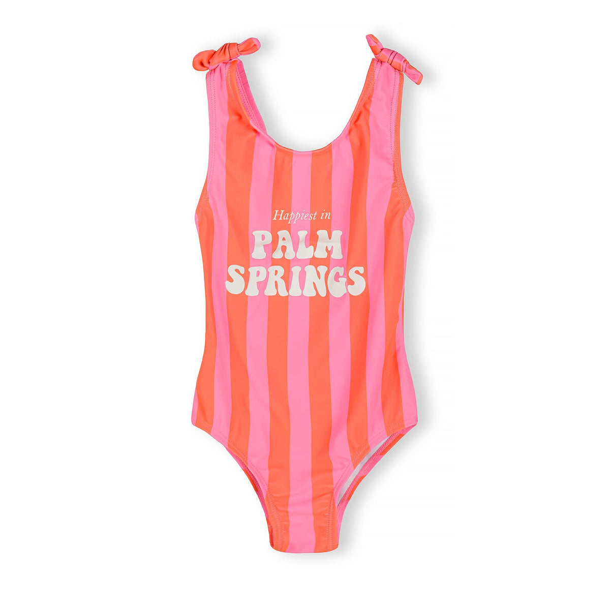 Girls' tie-shoulder swimsuit in pink and orange — complete product view for square Shop card