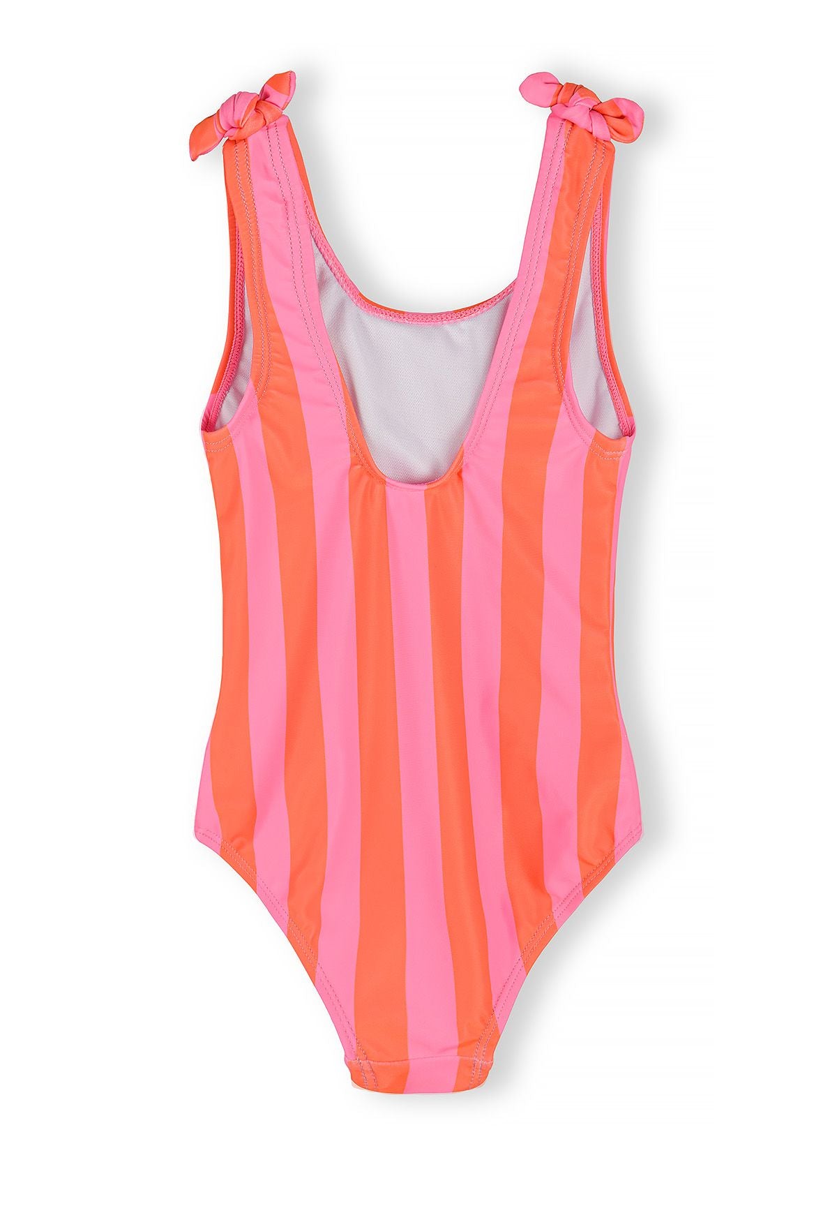 Striped Swimsuit, Pink Coral, Bow Shoulder Ties - 2