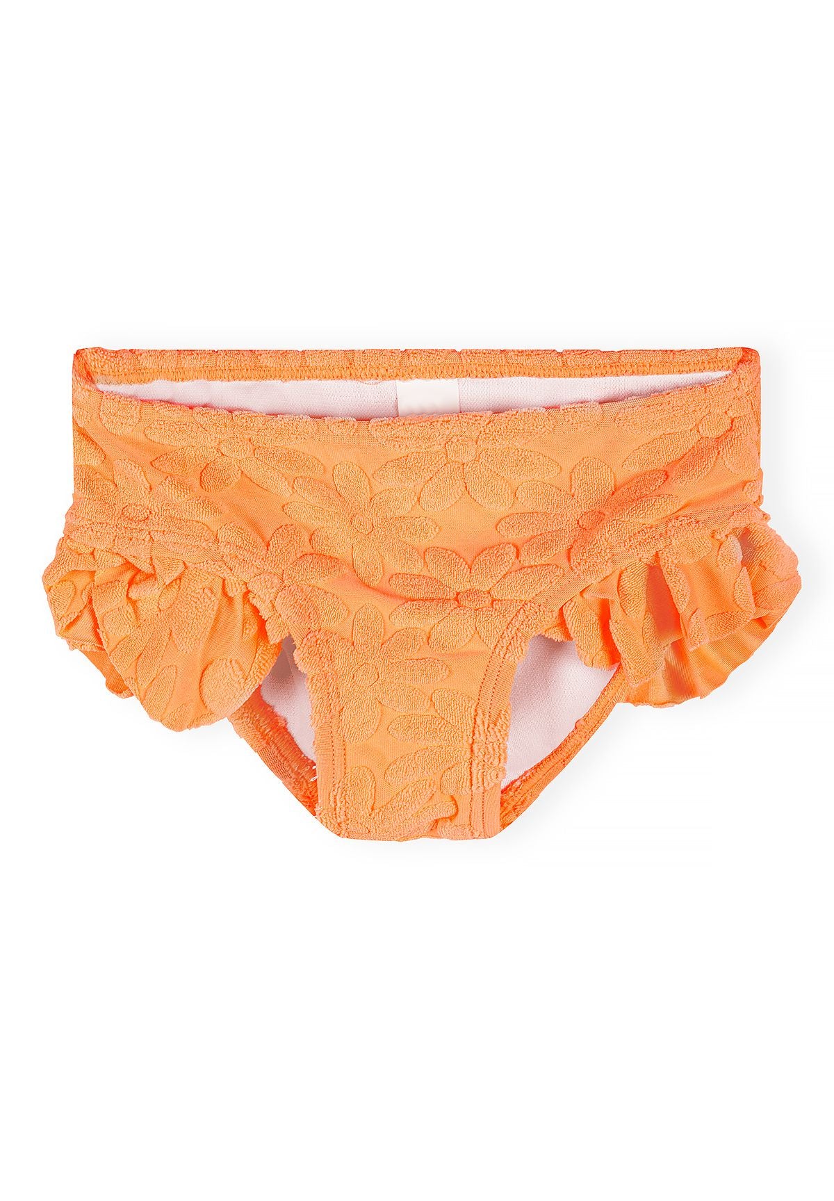 Orange frill bikini, briefs front.