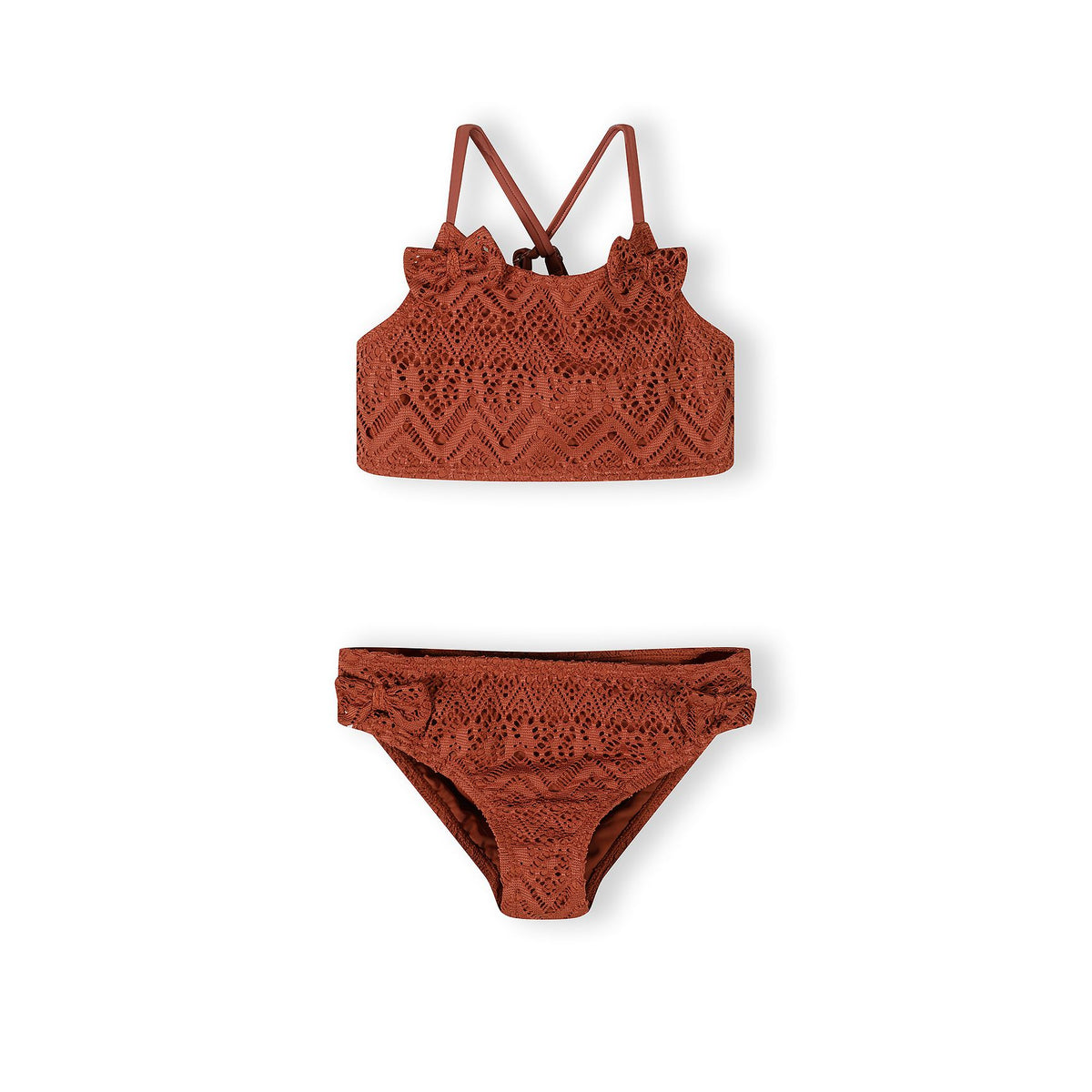 Girls' crochet-look bikini in rust — complete product view for square Shop card