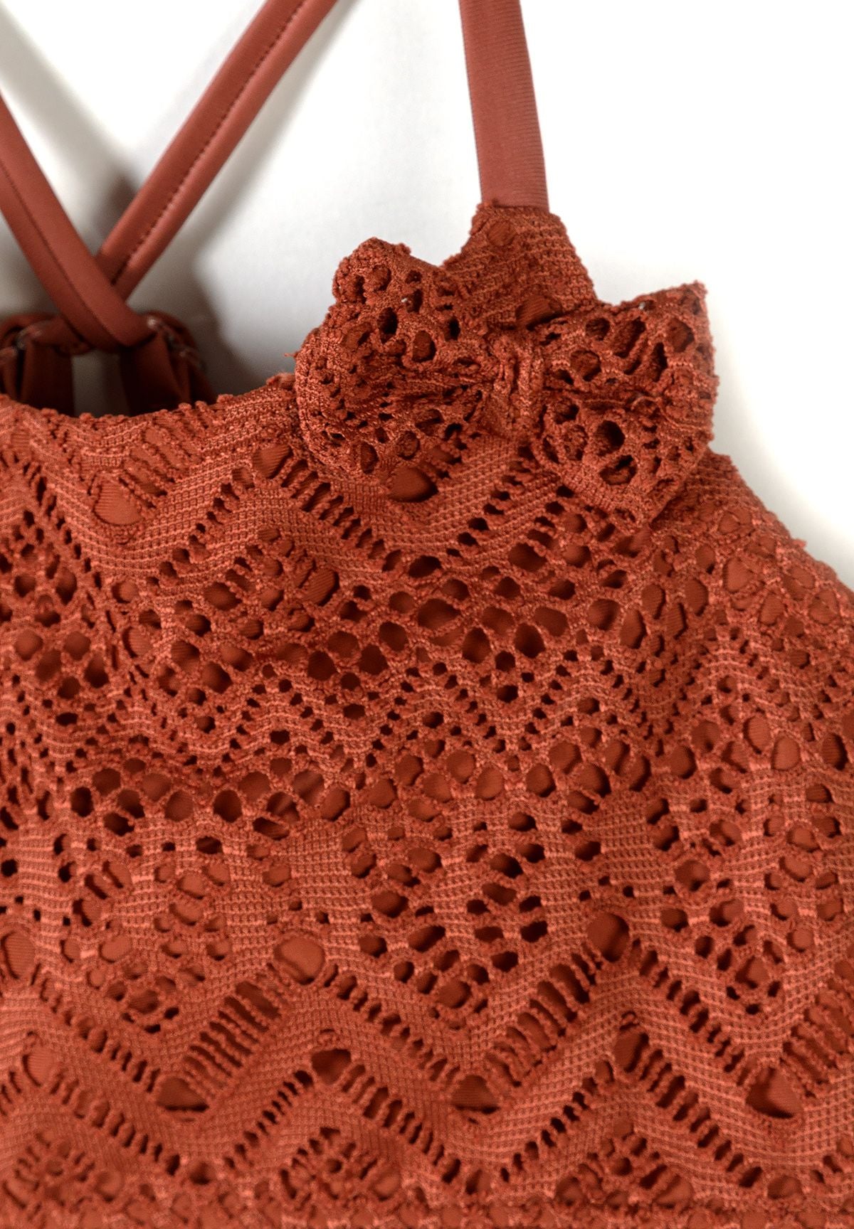 Crochet Bikini Set, Copper, Ruffle Detail - 7