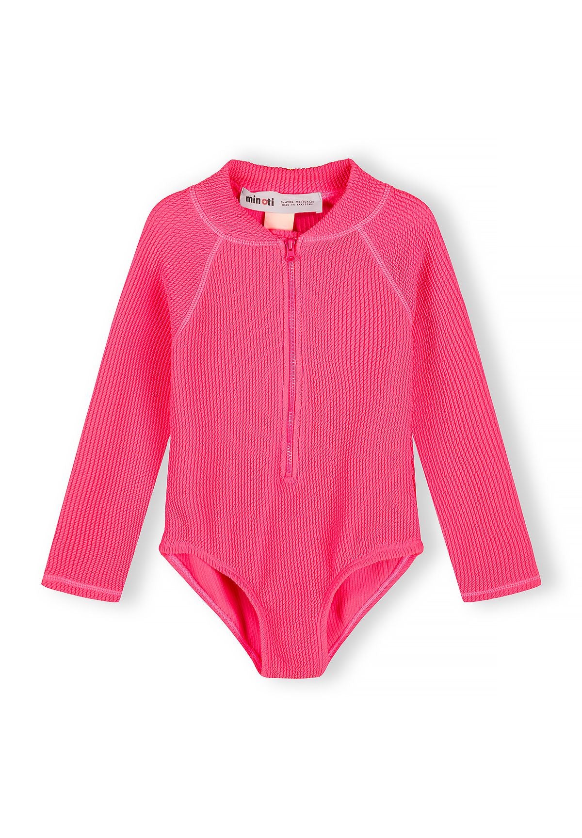 Long Sleeve Swimsuit, Bright Pink, Zip Front - 1