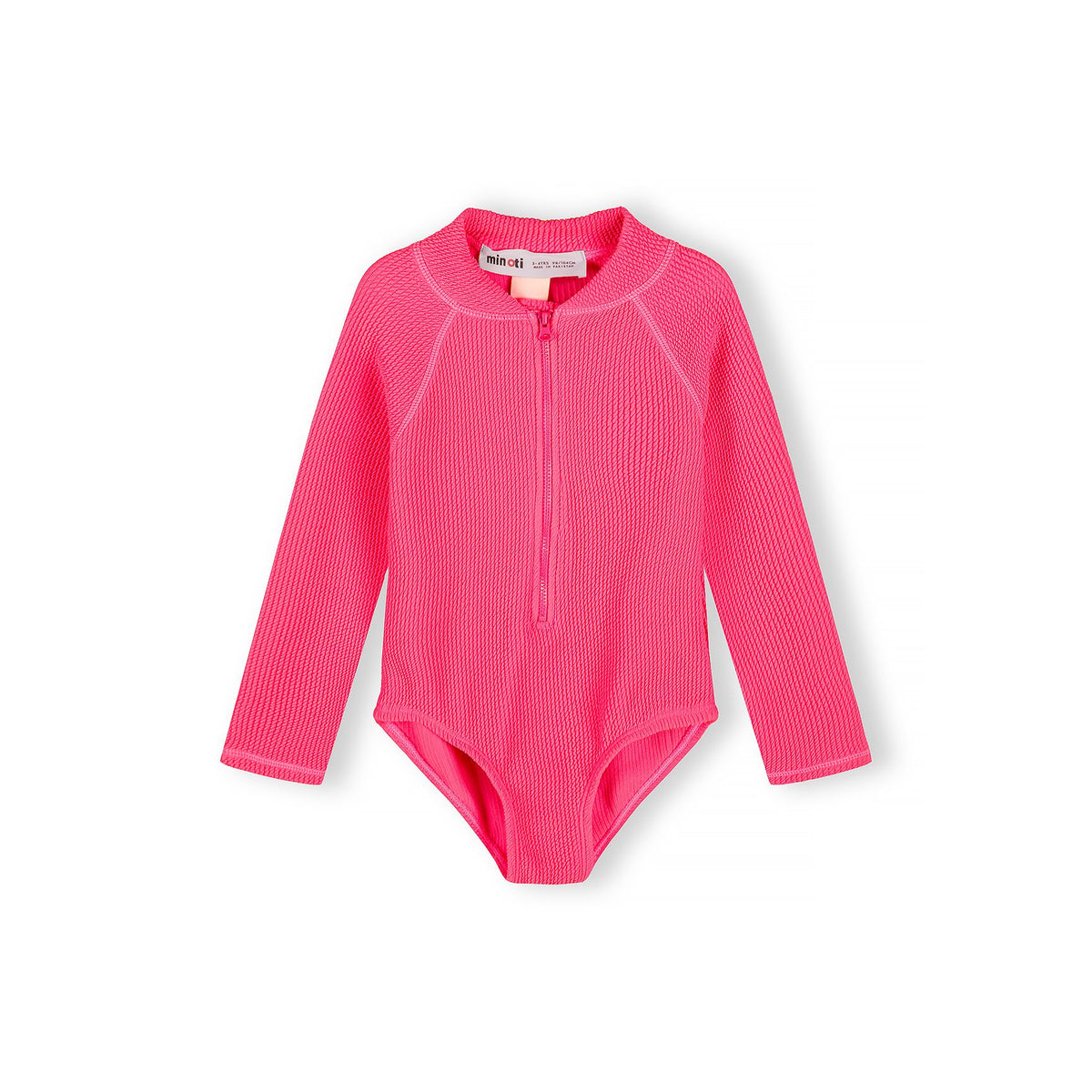 Girls' long-sleeved swimsuit in bright pink — complete product view for square Shop card