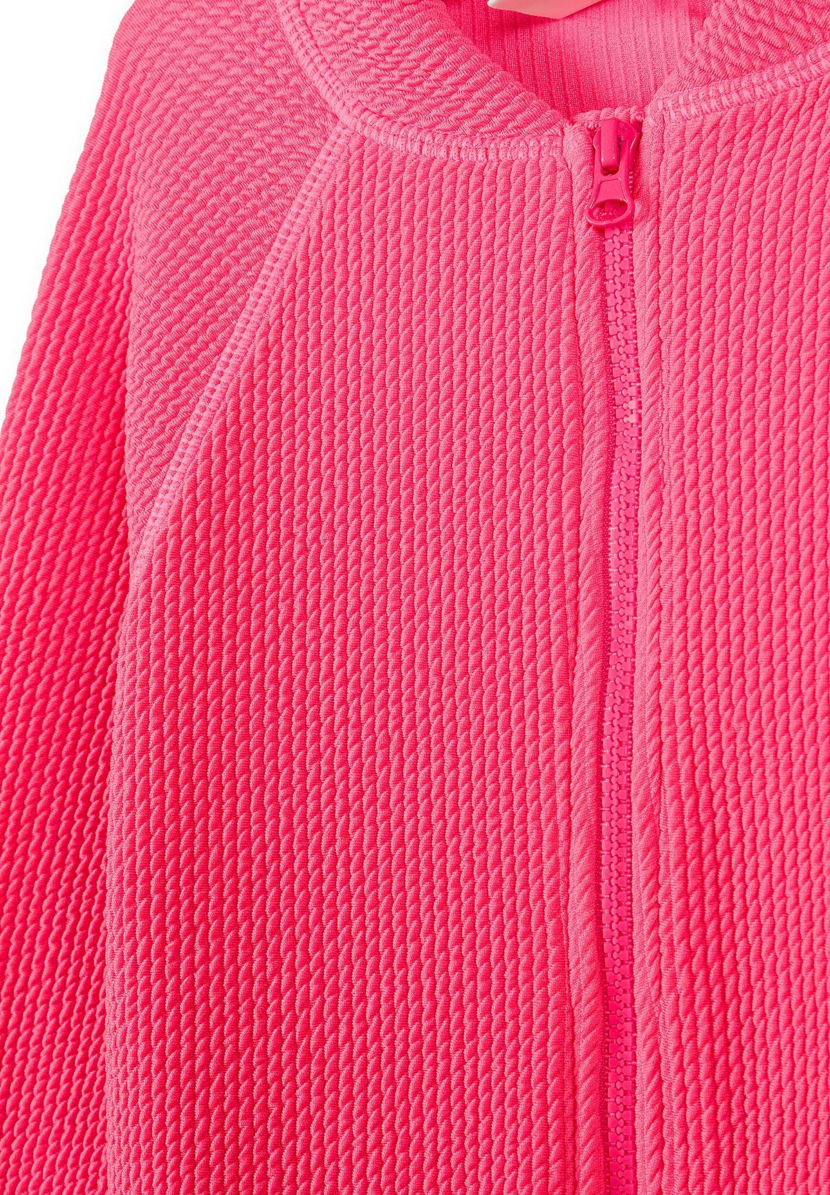 Long Sleeve Swimsuit, Bright Pink, Zip Front - 3