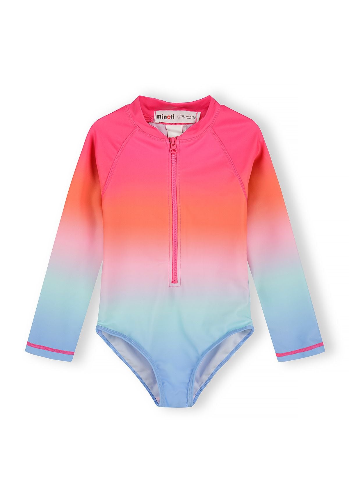 Long Sleeve Swimsuit, Ombre Gradient, Pink Blue - 1