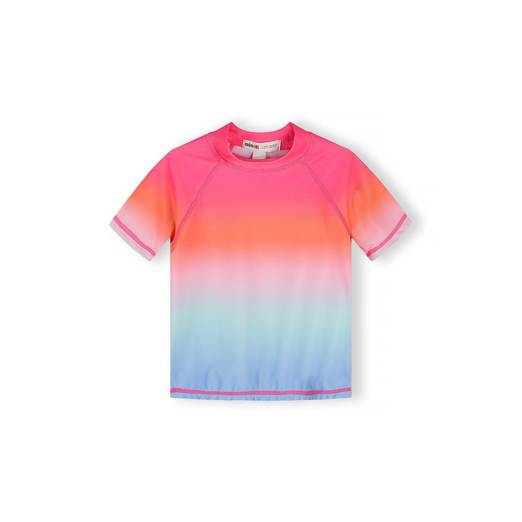 Close-up detail of rainbow ombre gradient effect transitioning from pink through coral to mint blue tones